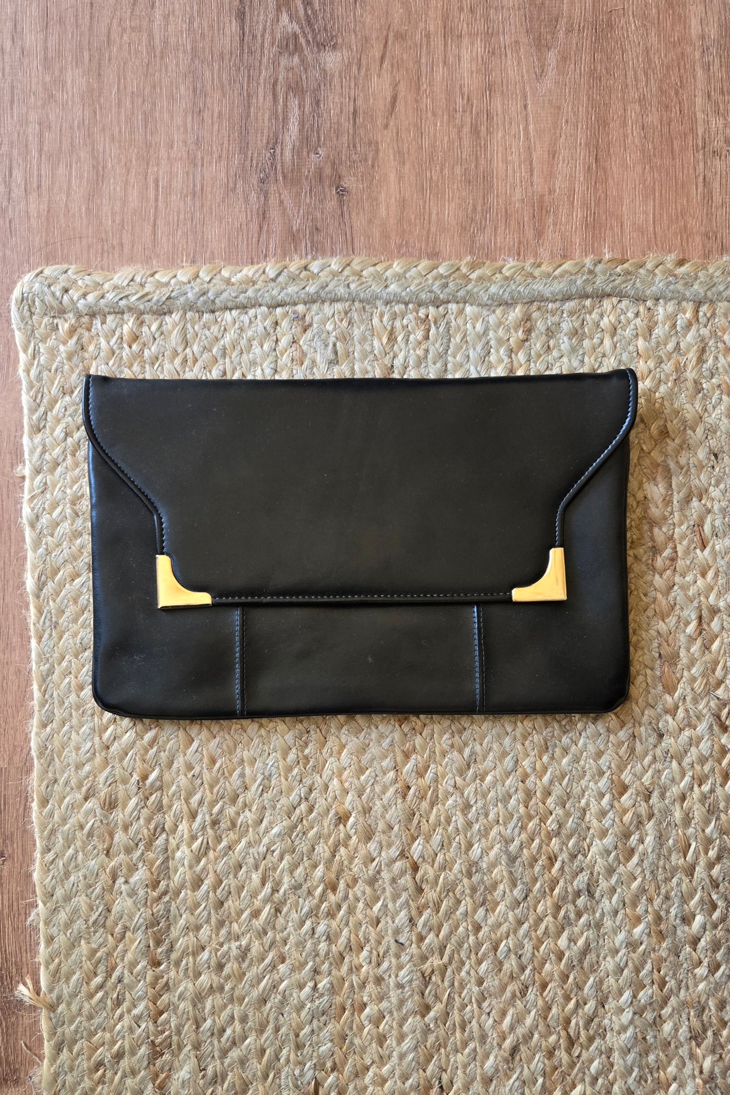 Black leather envelope clutch