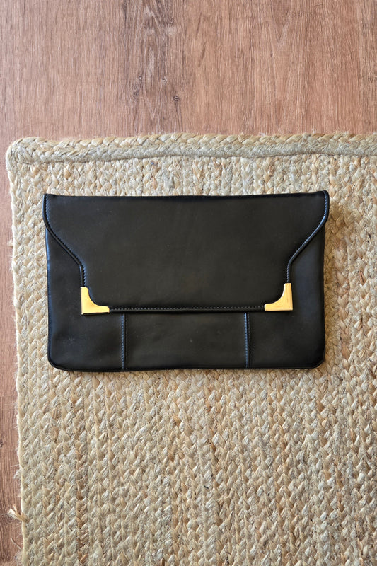 Black leather envelope clutch
