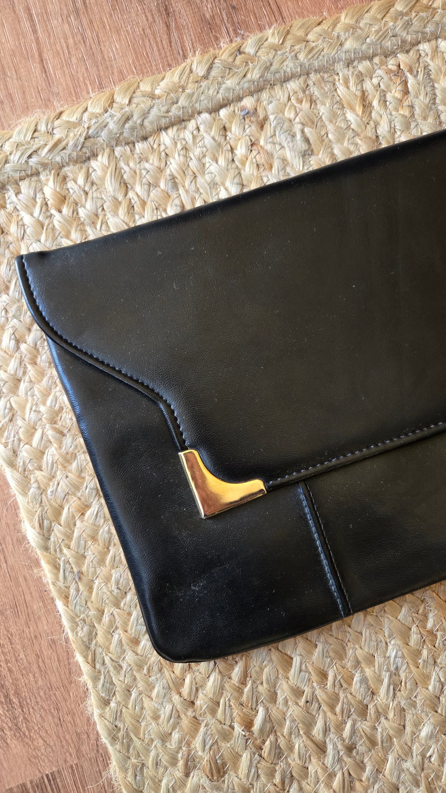 Black leather envelope clutch