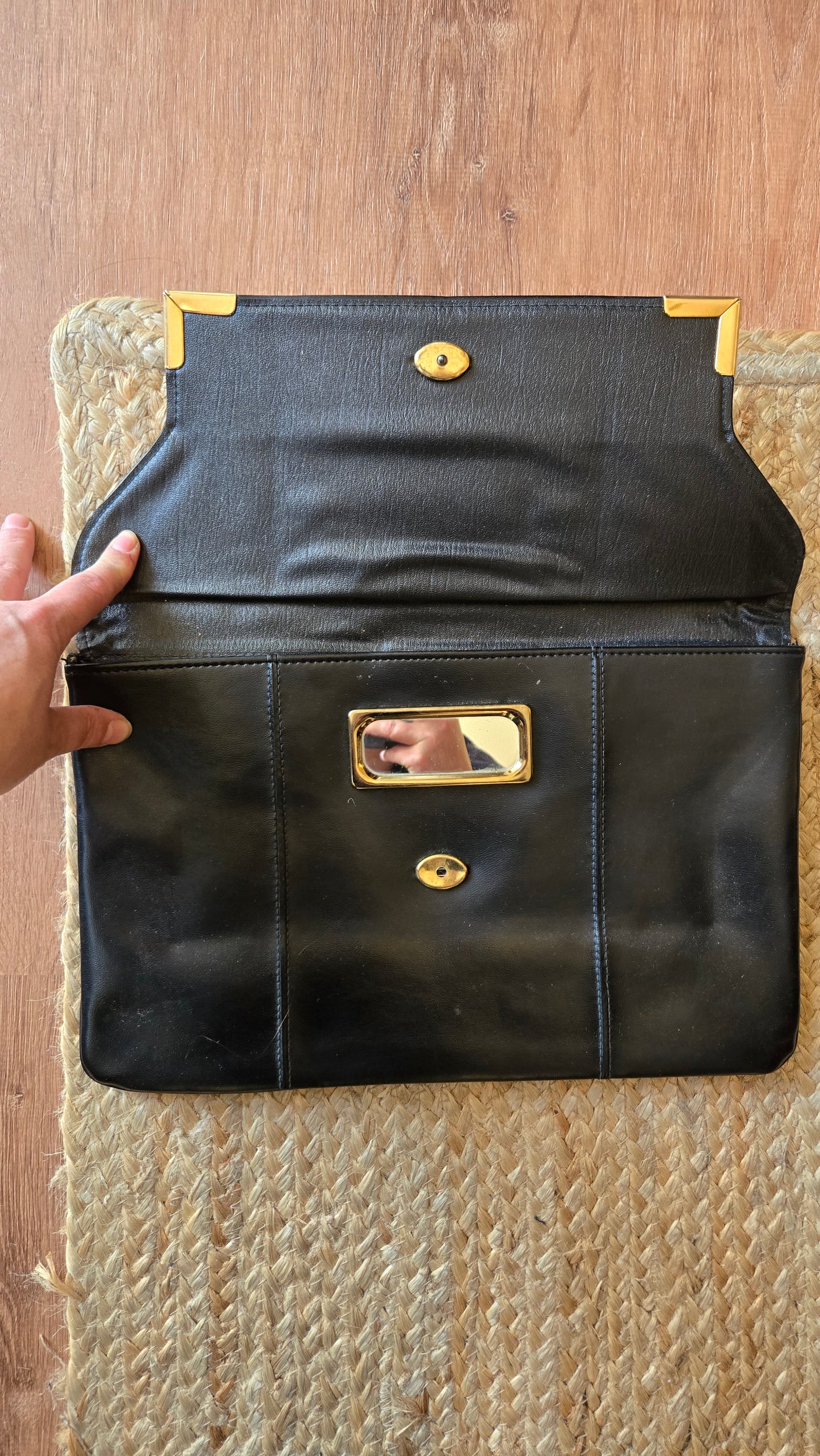 Black leather envelope clutch