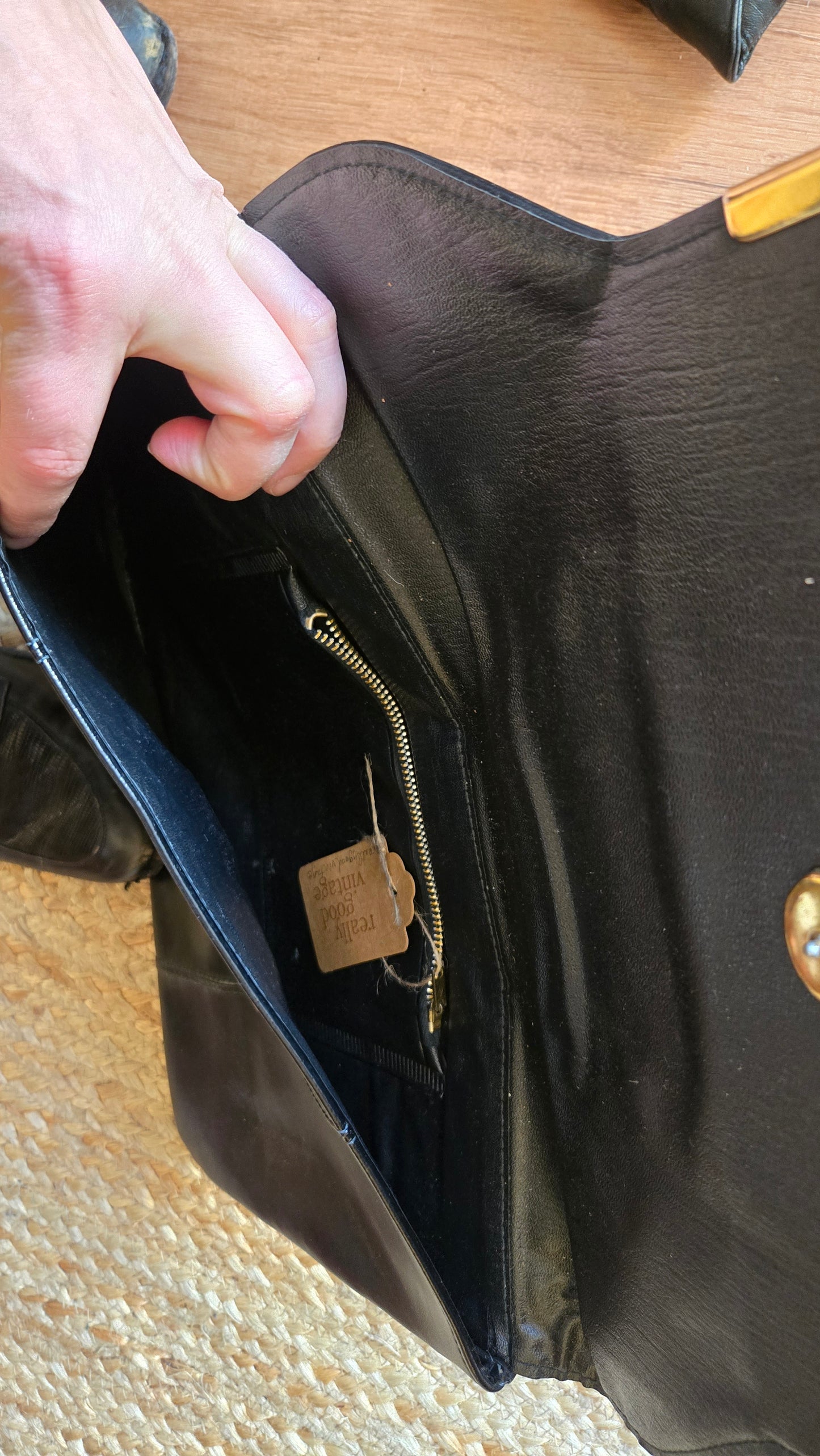 Black leather envelope clutch