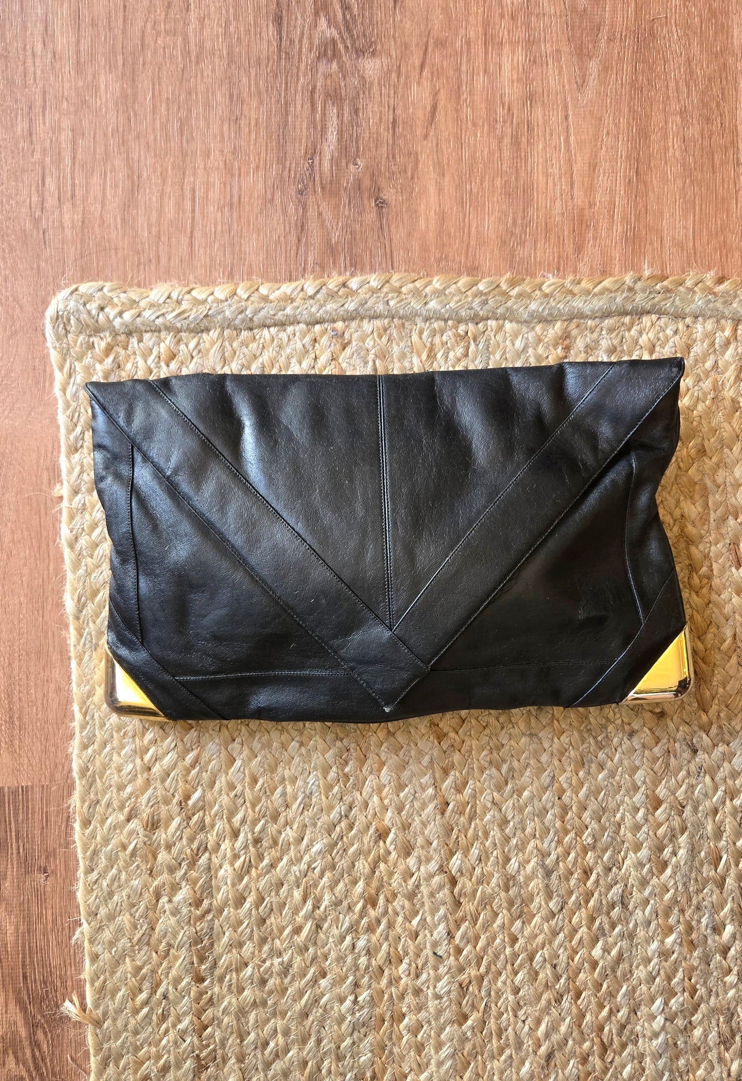 Lou Taylor black envelope clutch w metal hardware
