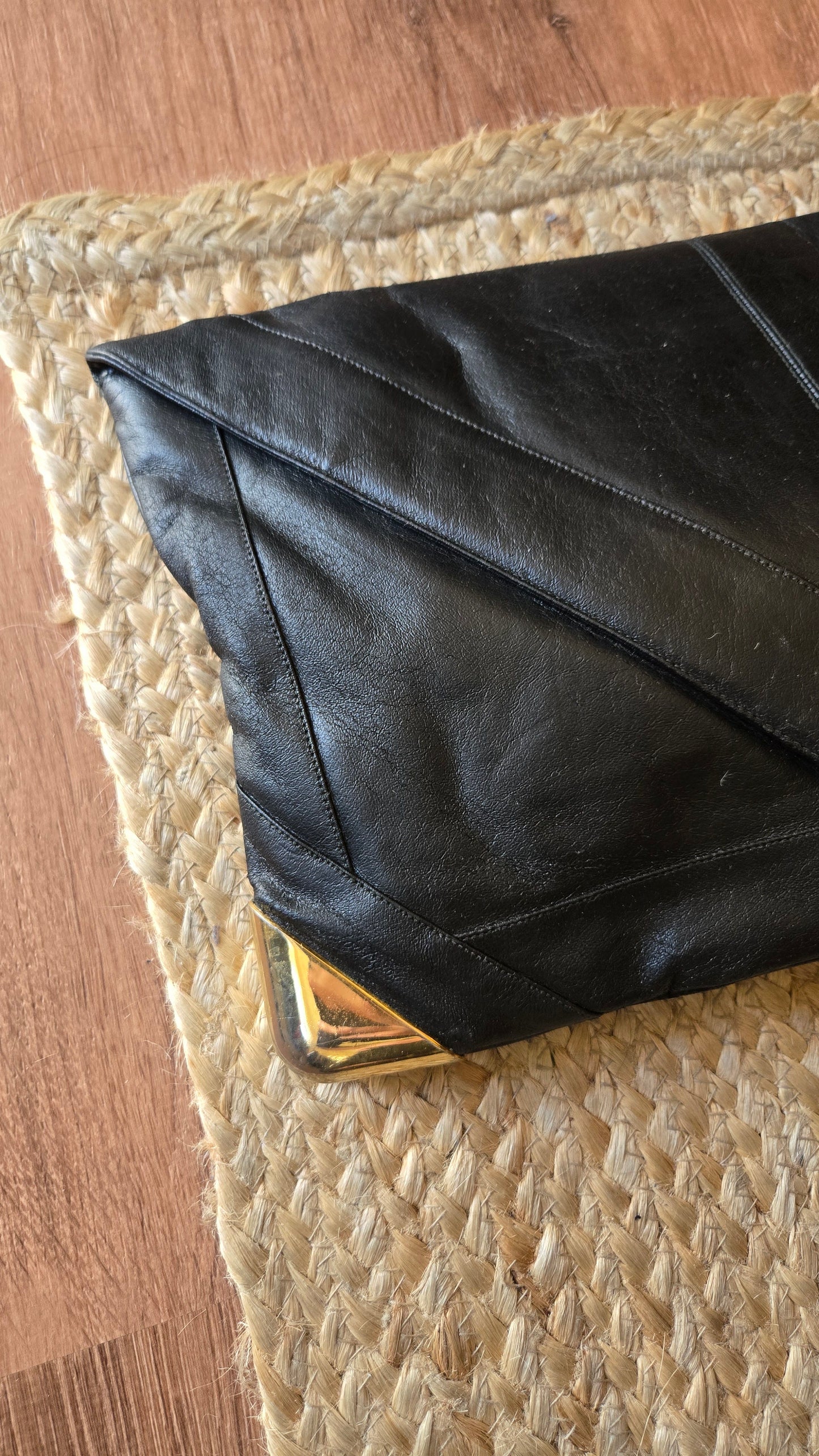 Lou Taylor black envelope clutch w metal hardware