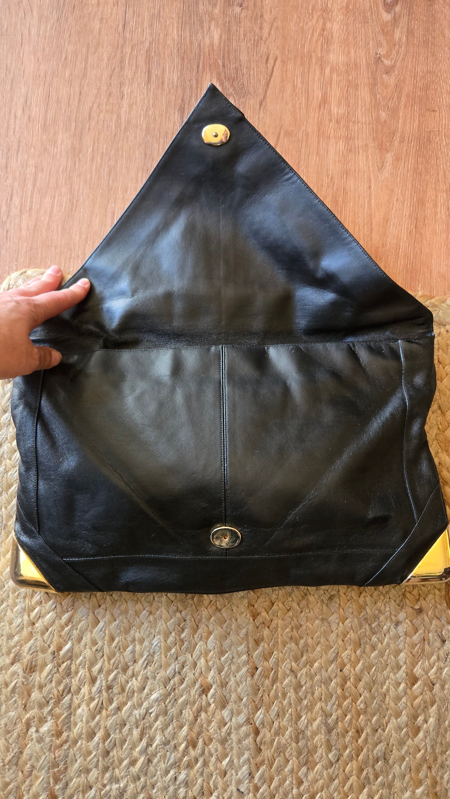 Lou Taylor black envelope clutch w metal hardware