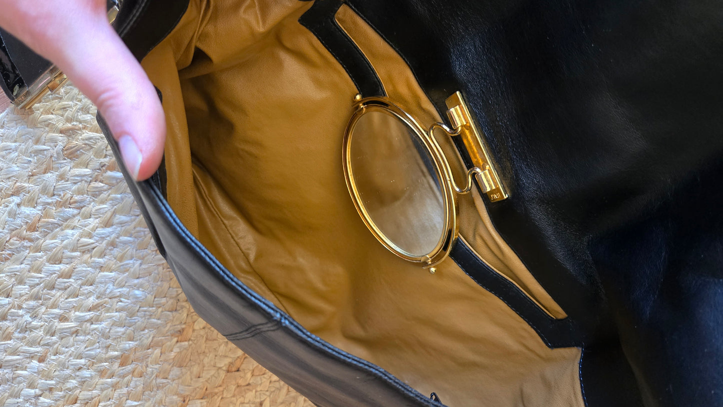 Lou Taylor black envelope clutch w metal hardware