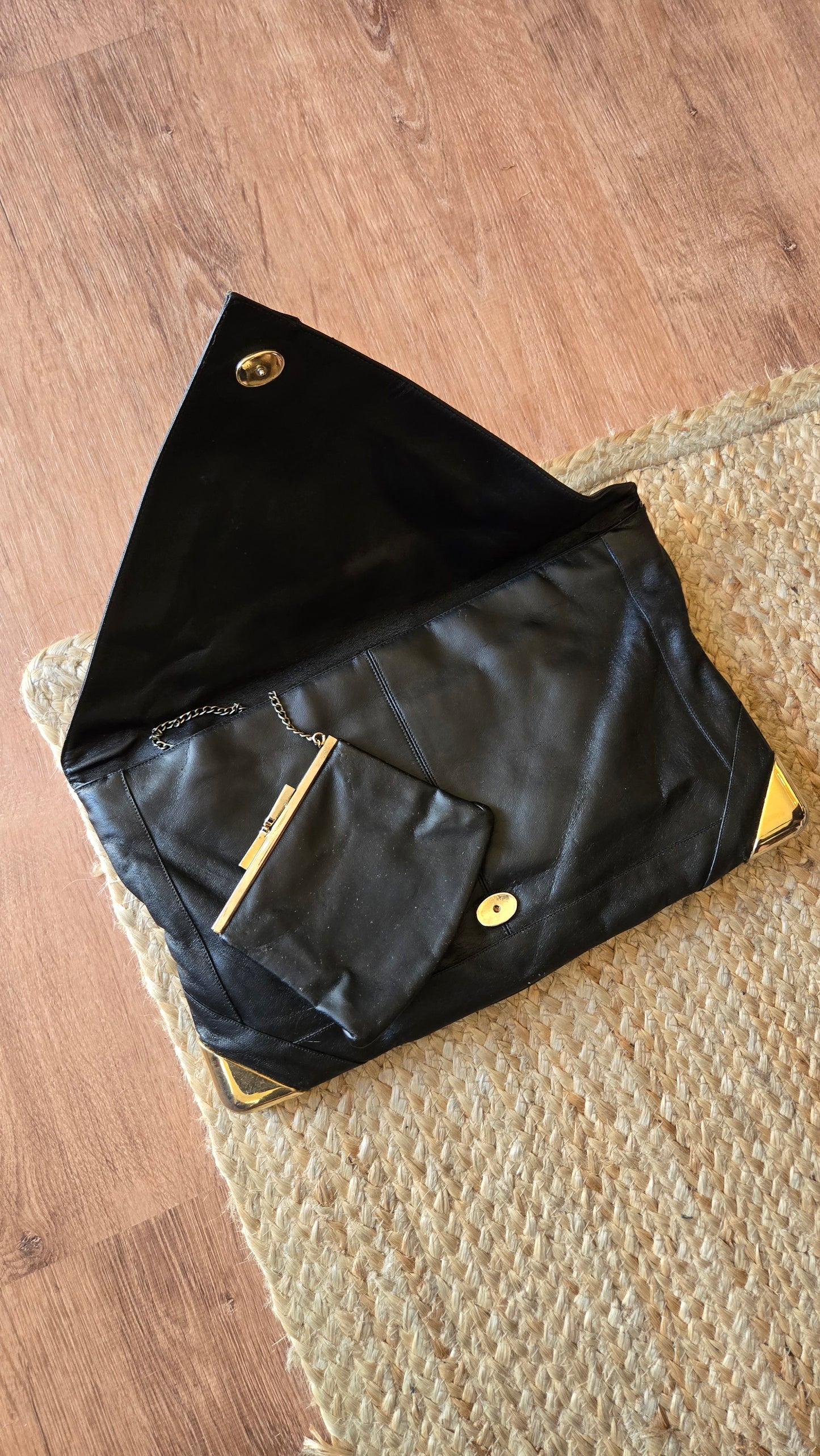 Lou Taylor black envelope clutch w metal hardware