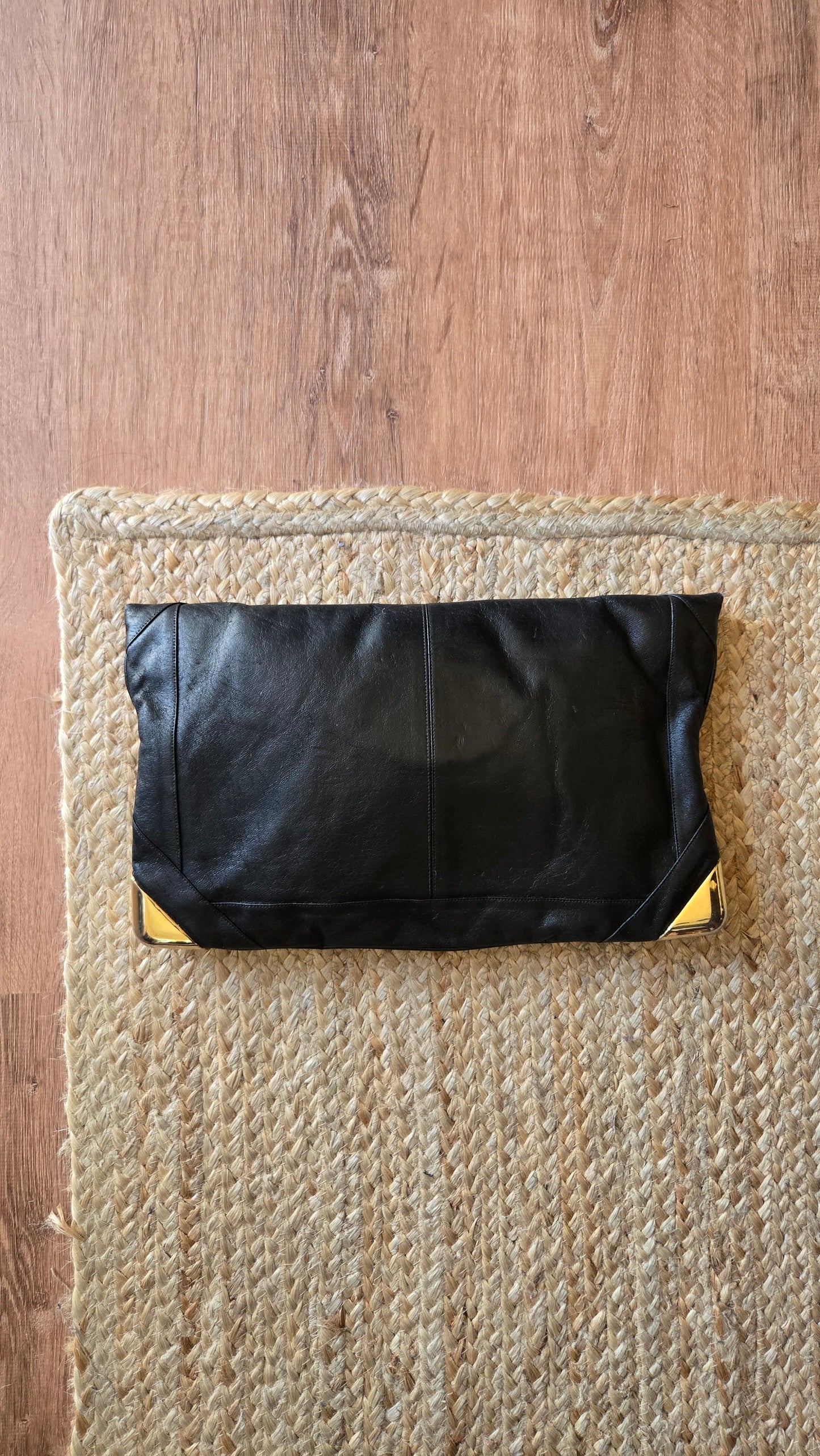 Lou Taylor black envelope clutch w metal hardware