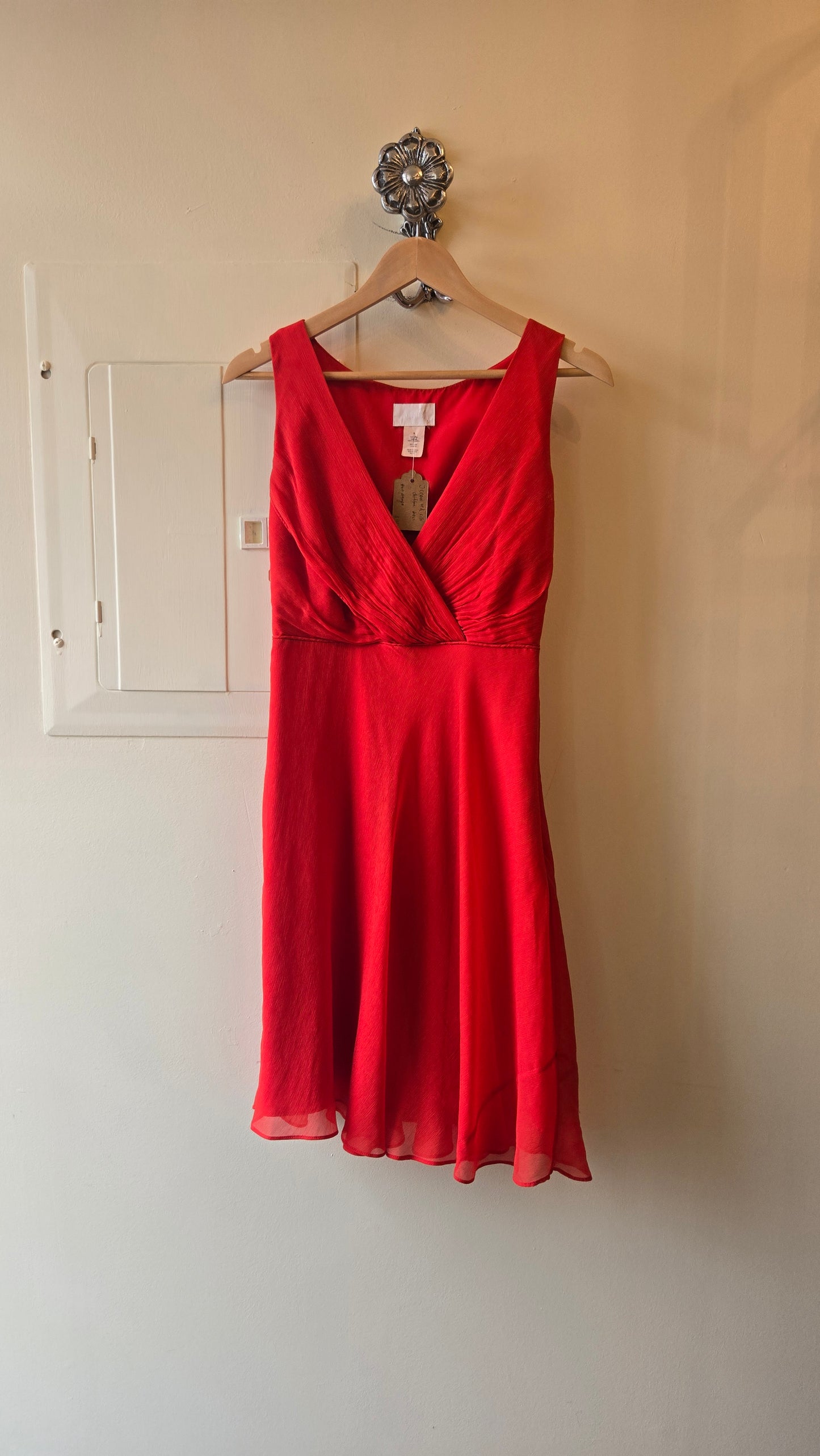 J Crew red tissue silk dress