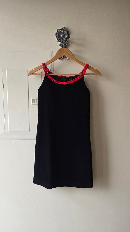 Maggie Breen red braided trim velvet dress