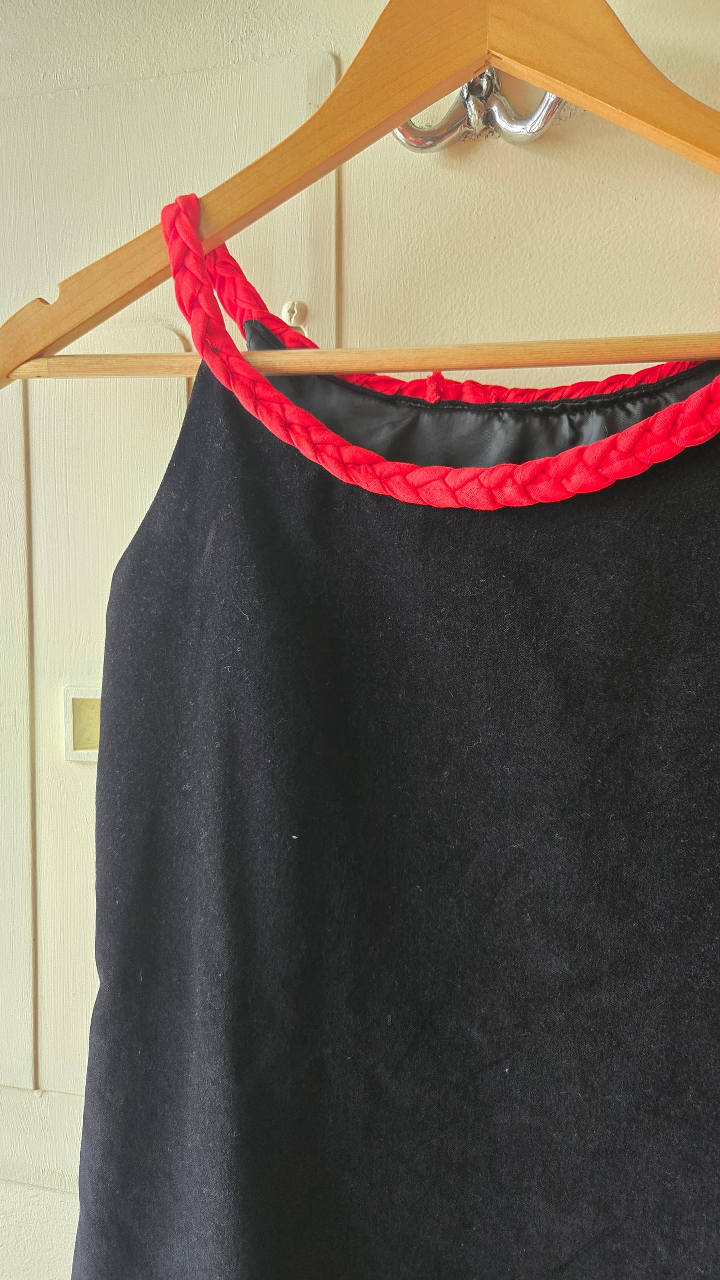 Maggie Breen red braided trim velvet dress