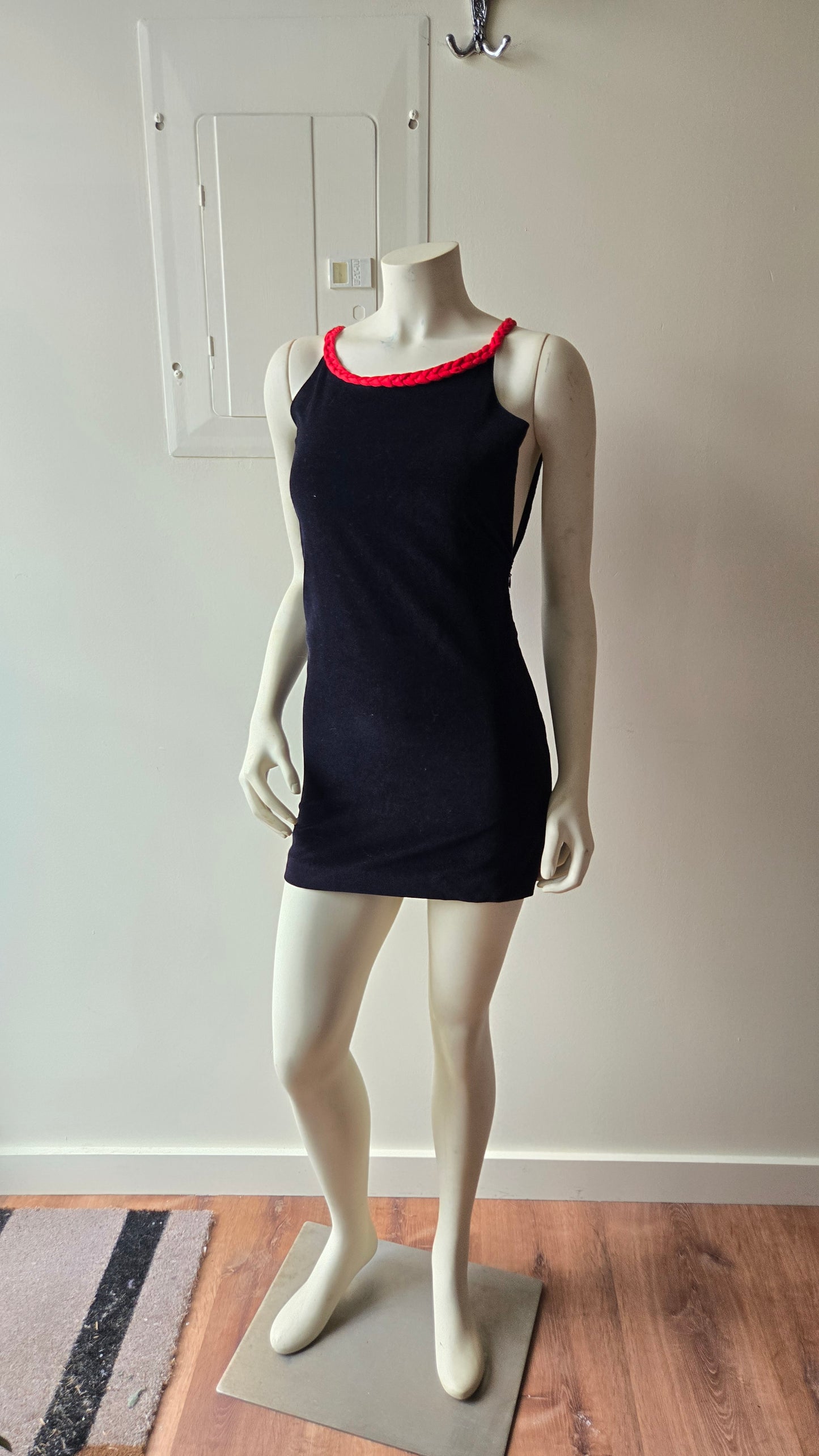 Maggie Breen red braided trim velvet dress