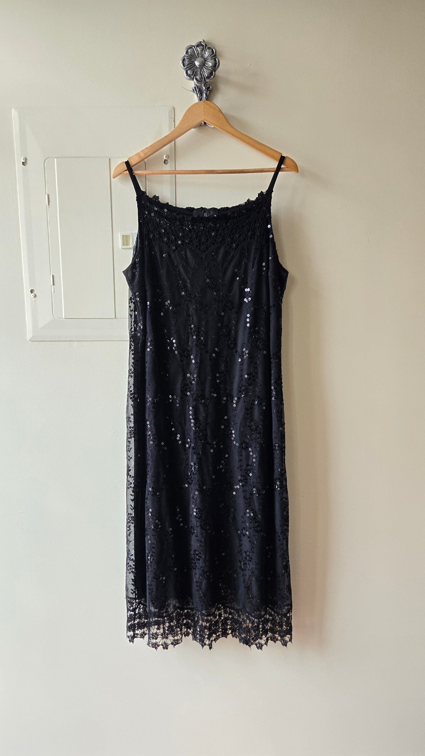 Carole Little black mesh sequin slip dress