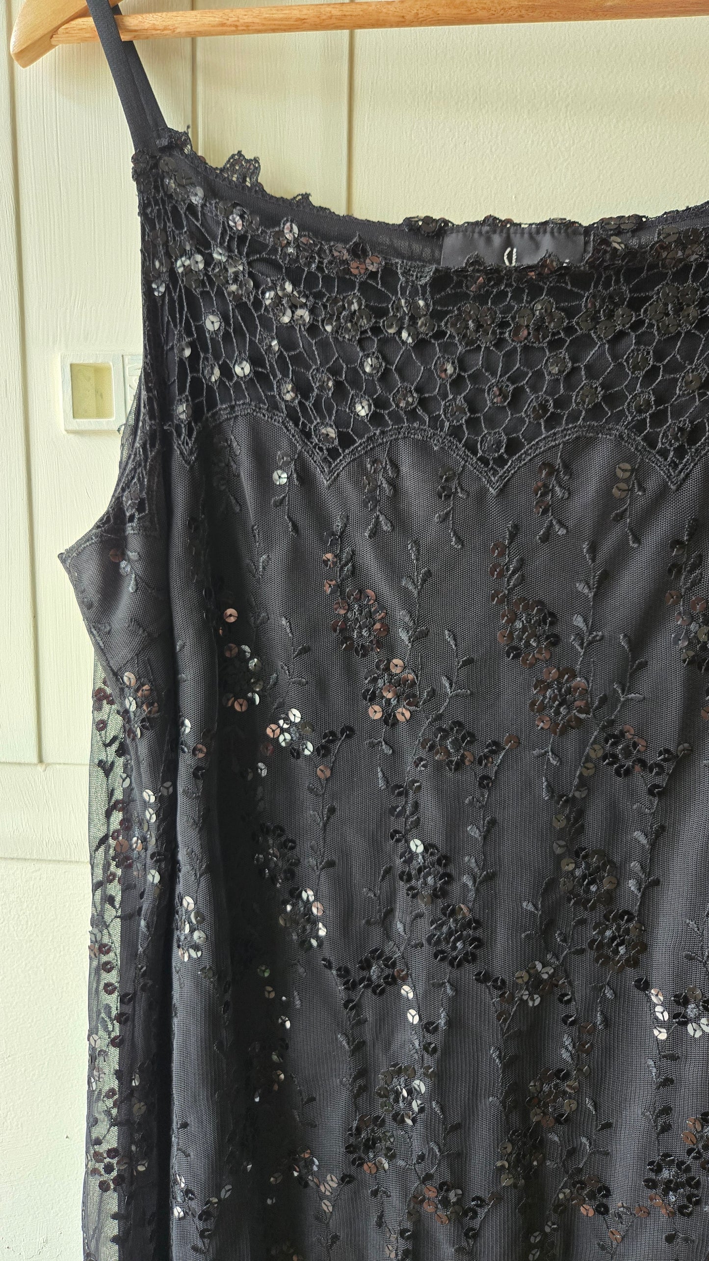 Carole Little black mesh sequin slip dress