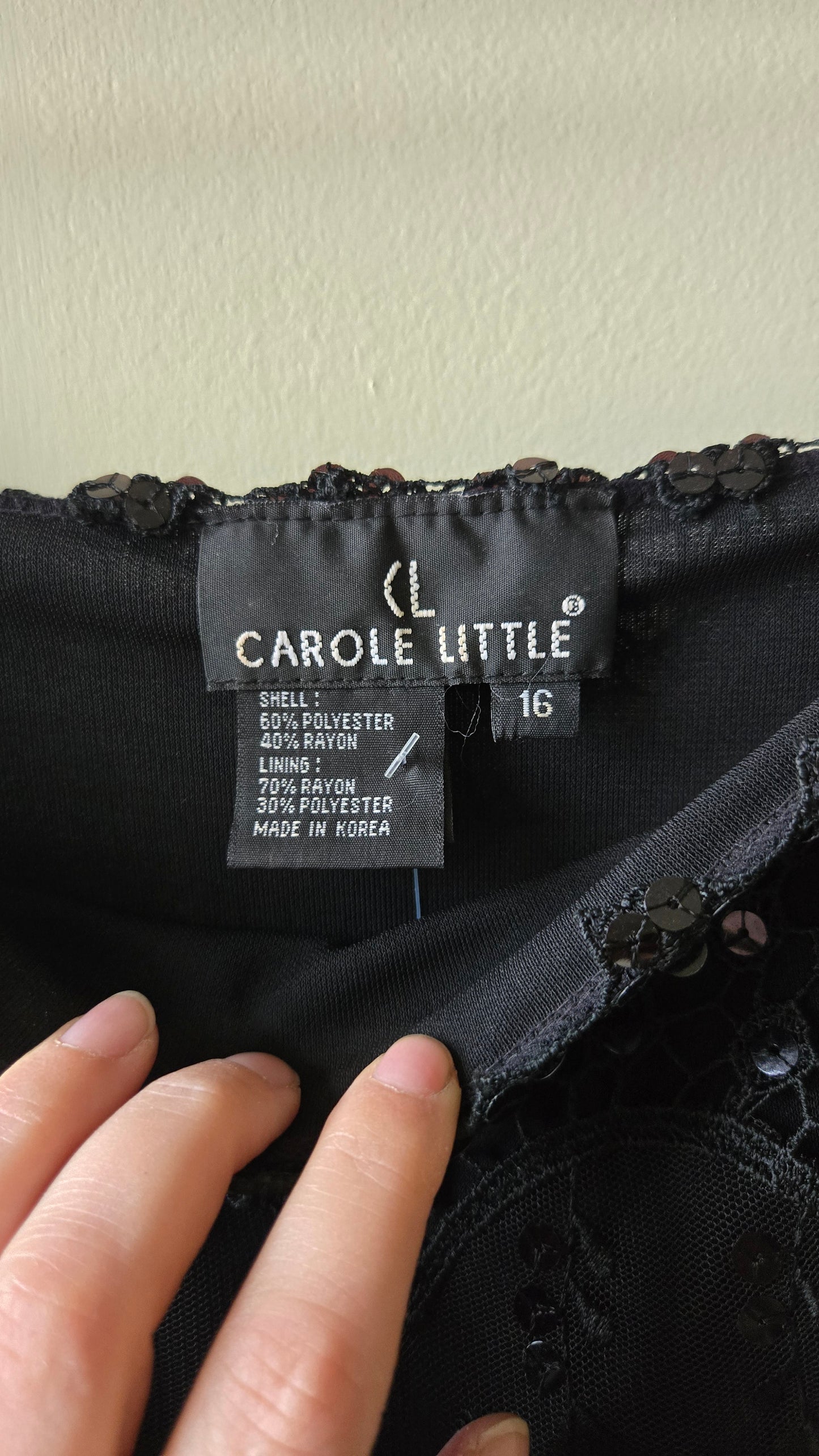 Carole Little black mesh sequin slip dress
