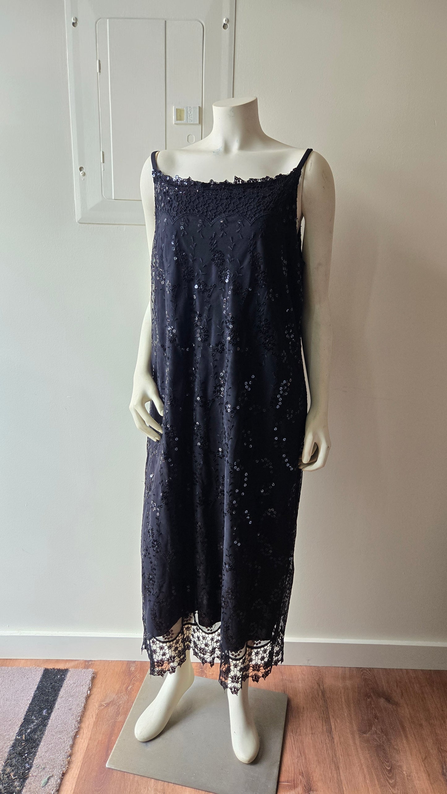 Carole Little black mesh sequin slip dress