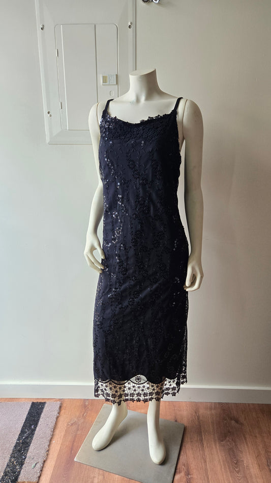 Carole Little black mesh sequin slip dress