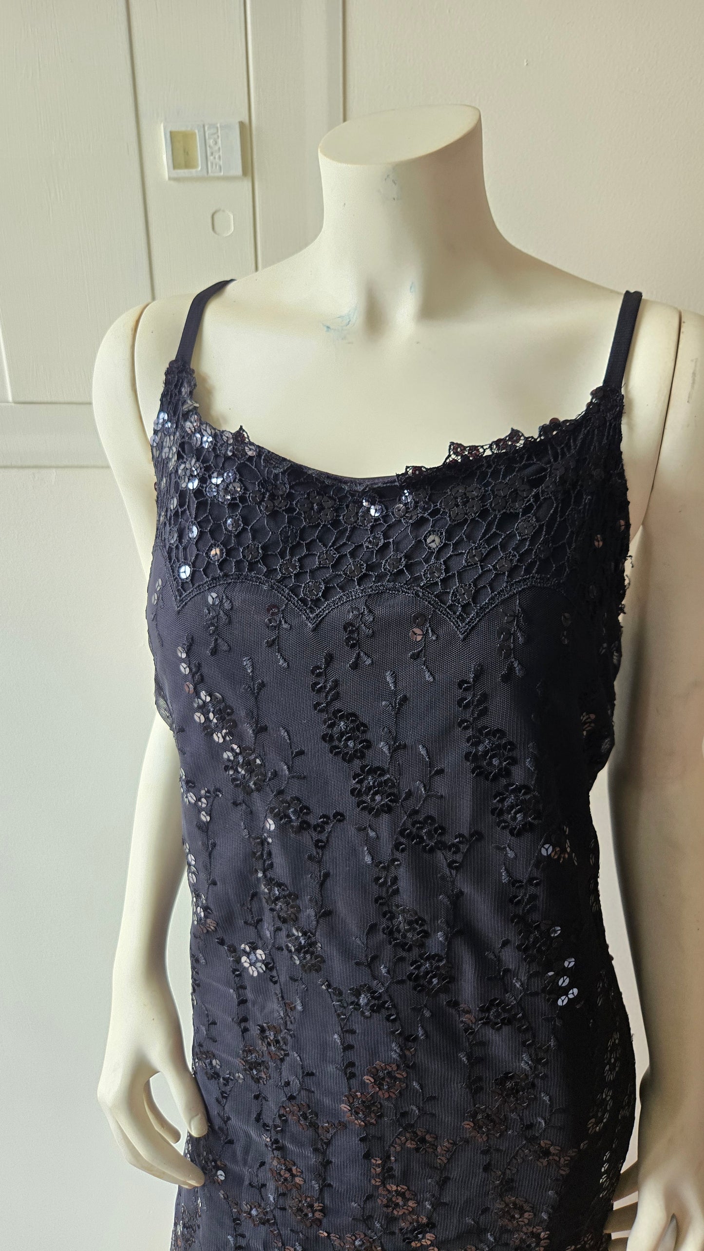Carole Little black mesh sequin slip dress