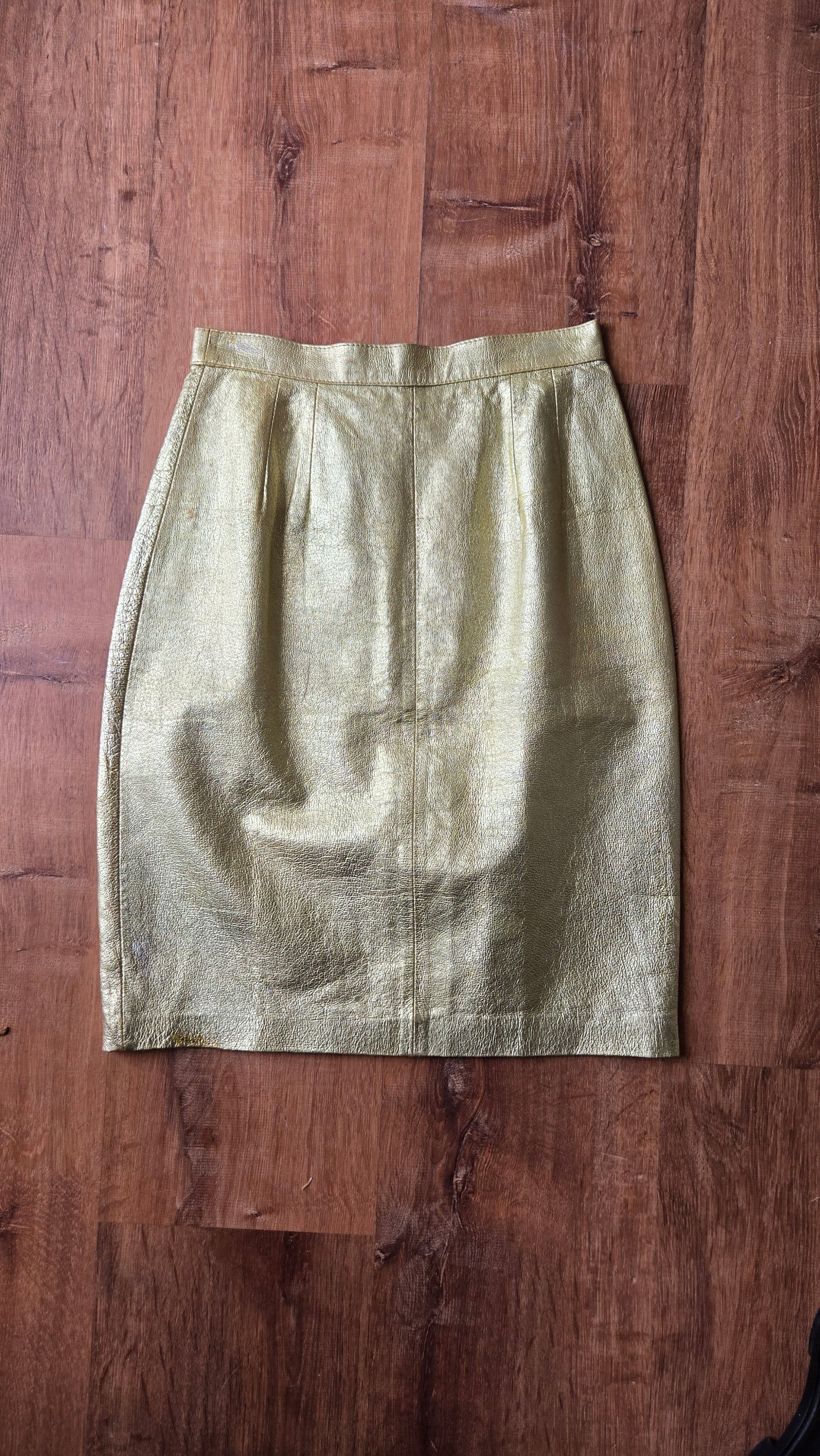 Gold leather pencil skirt