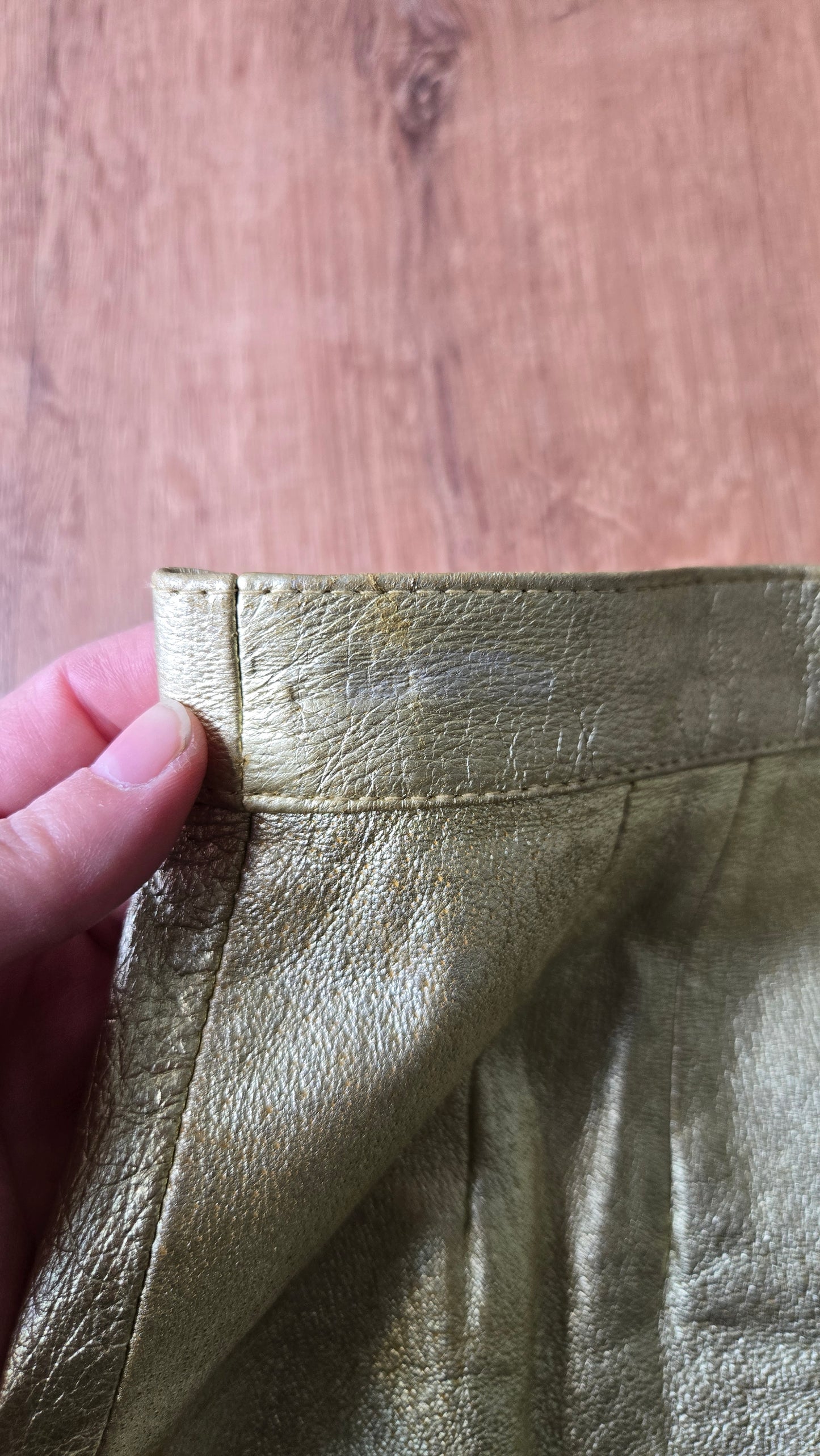 Gold leather pencil skirt