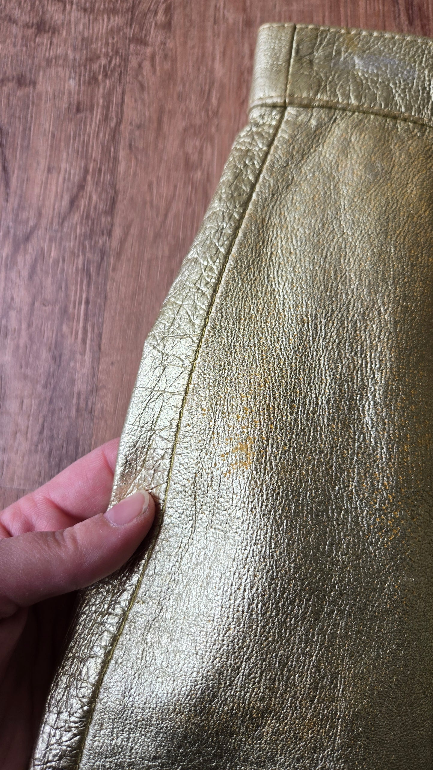Gold leather pencil skirt