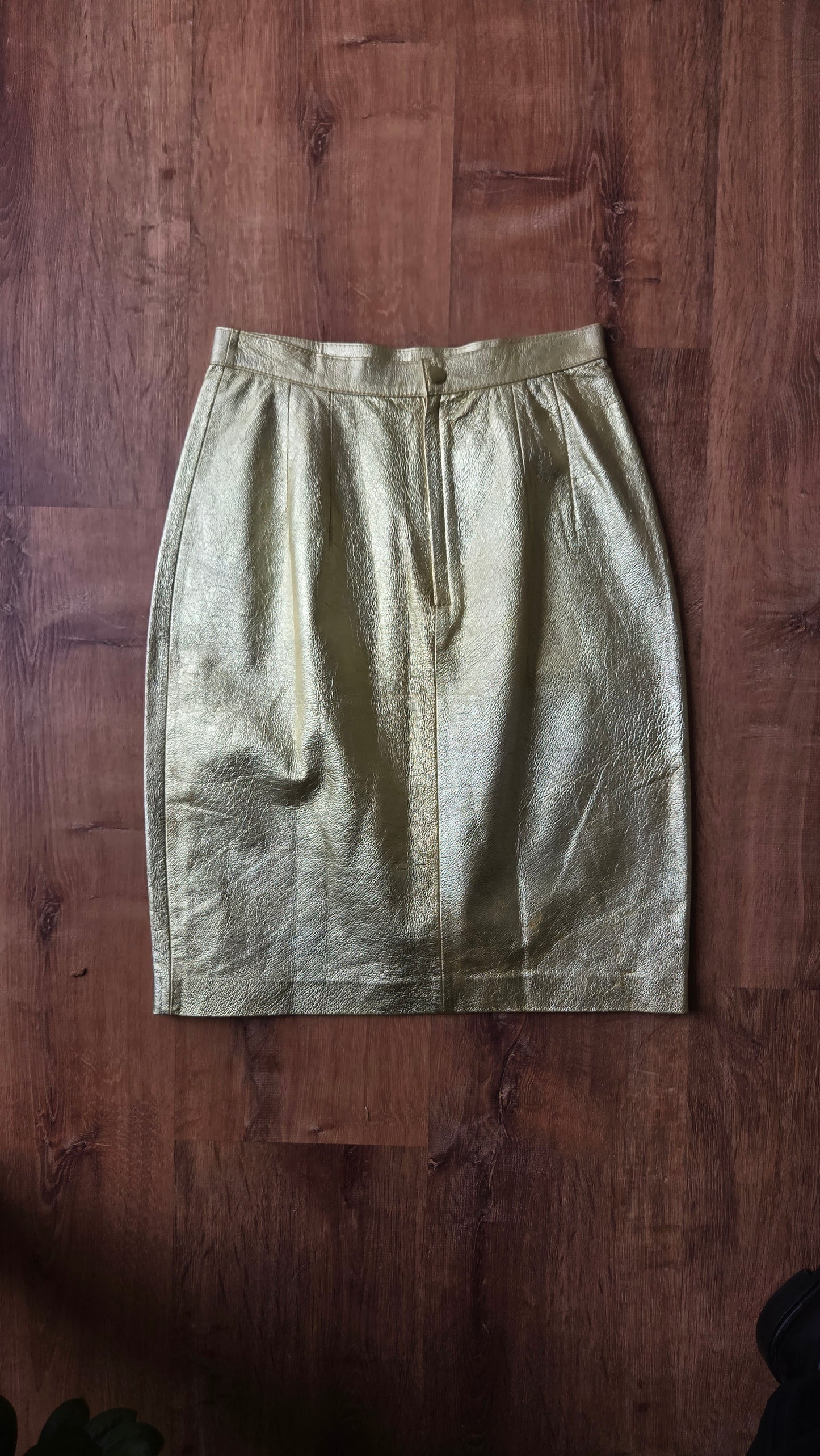 Gold leather pencil skirt