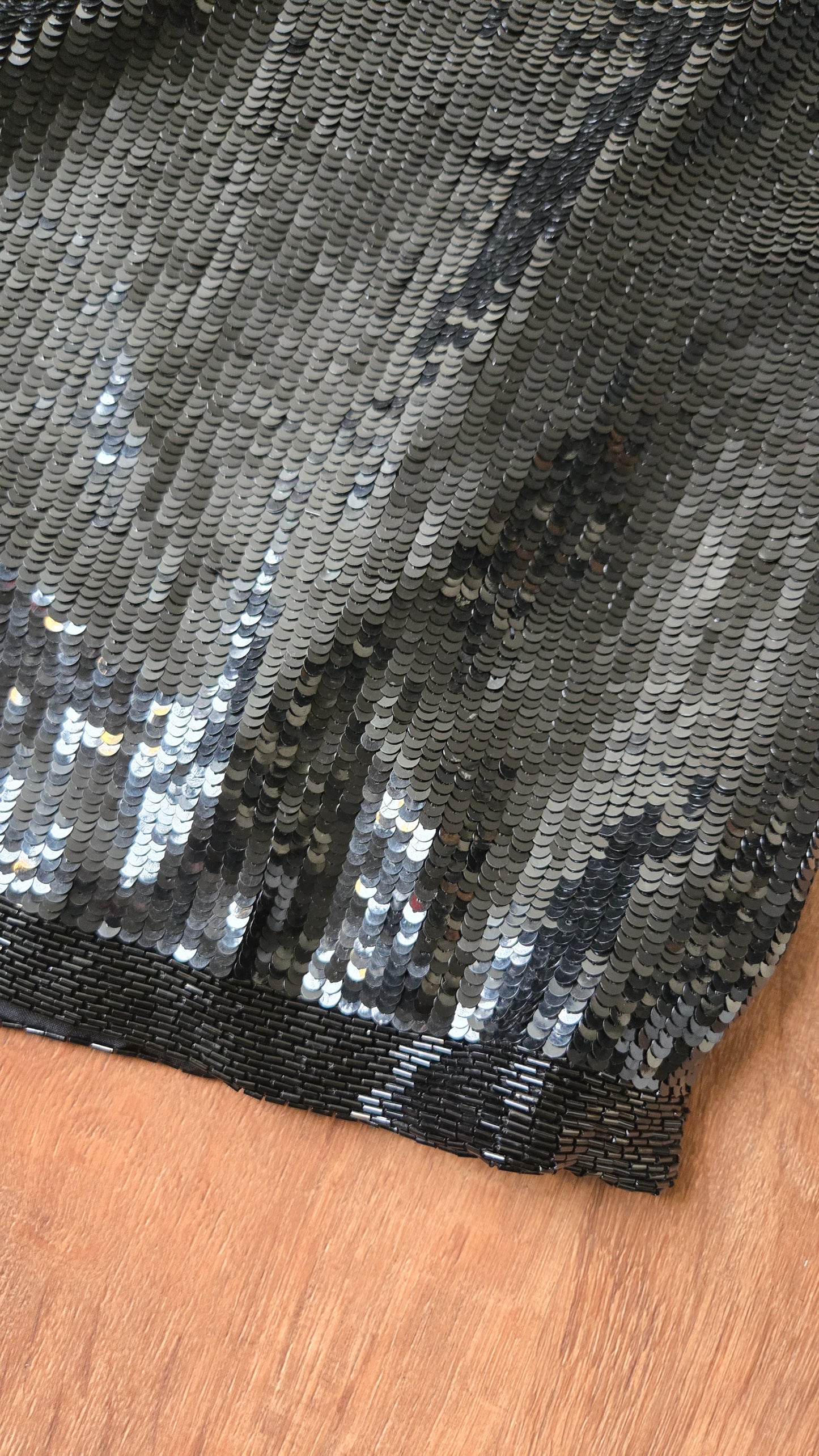 Black silk sequin skirt w beaded trim