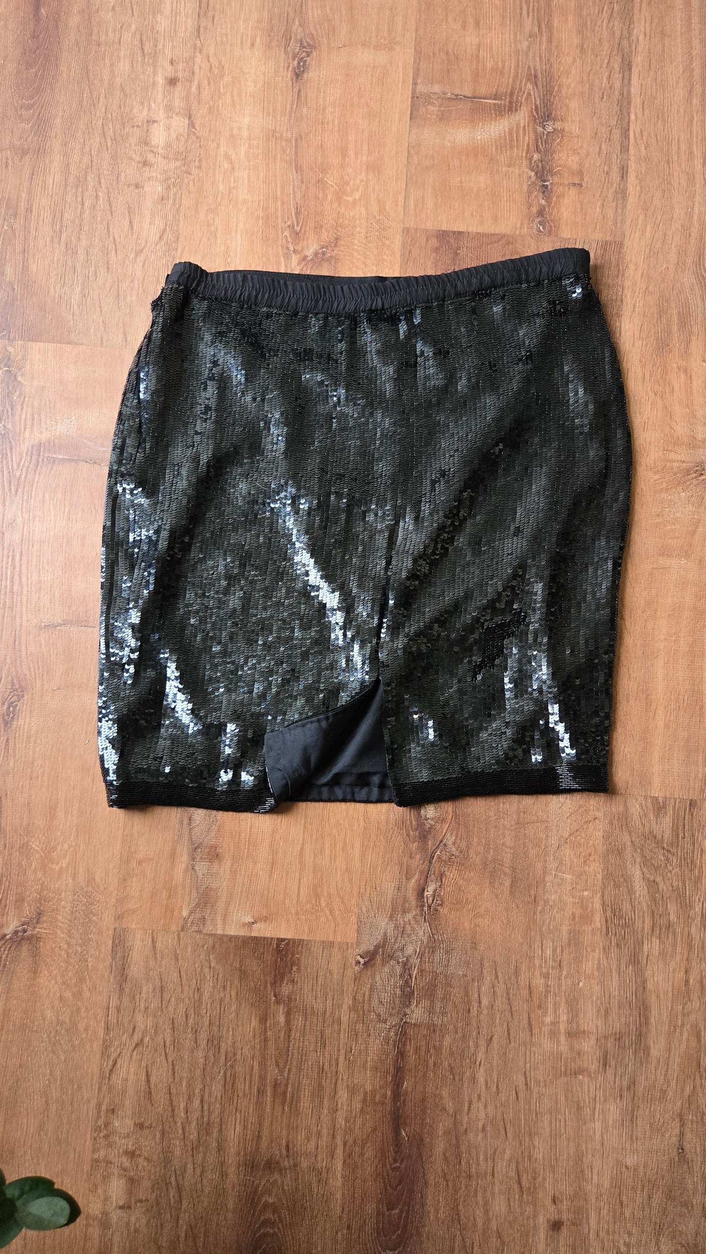 Black silk sequin skirt w beaded trim