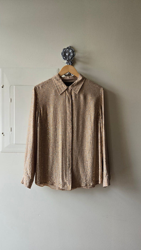 Diane Gilman beige sequin silk blouse