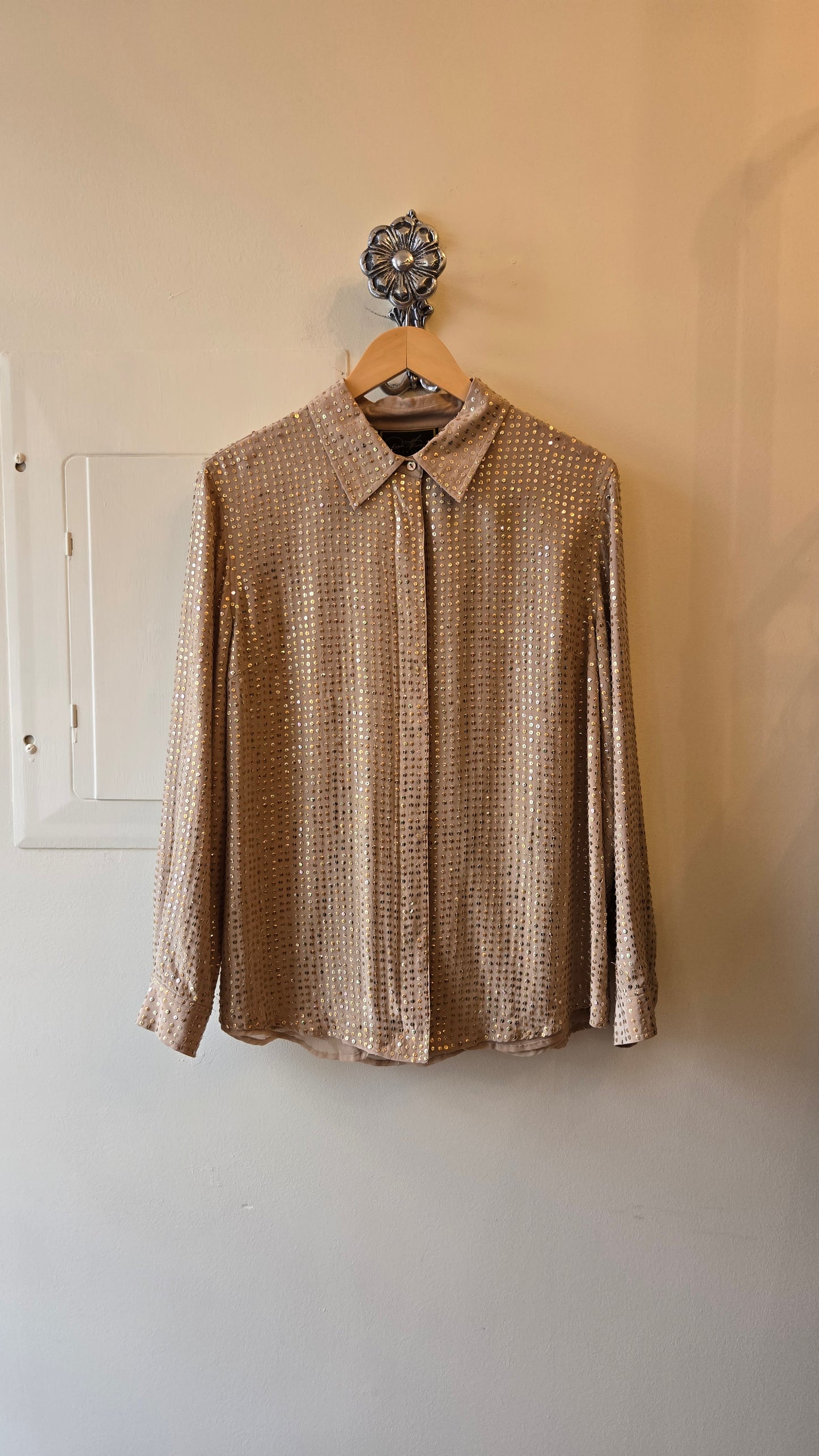 Diane Gilman beige sequin silk blouse