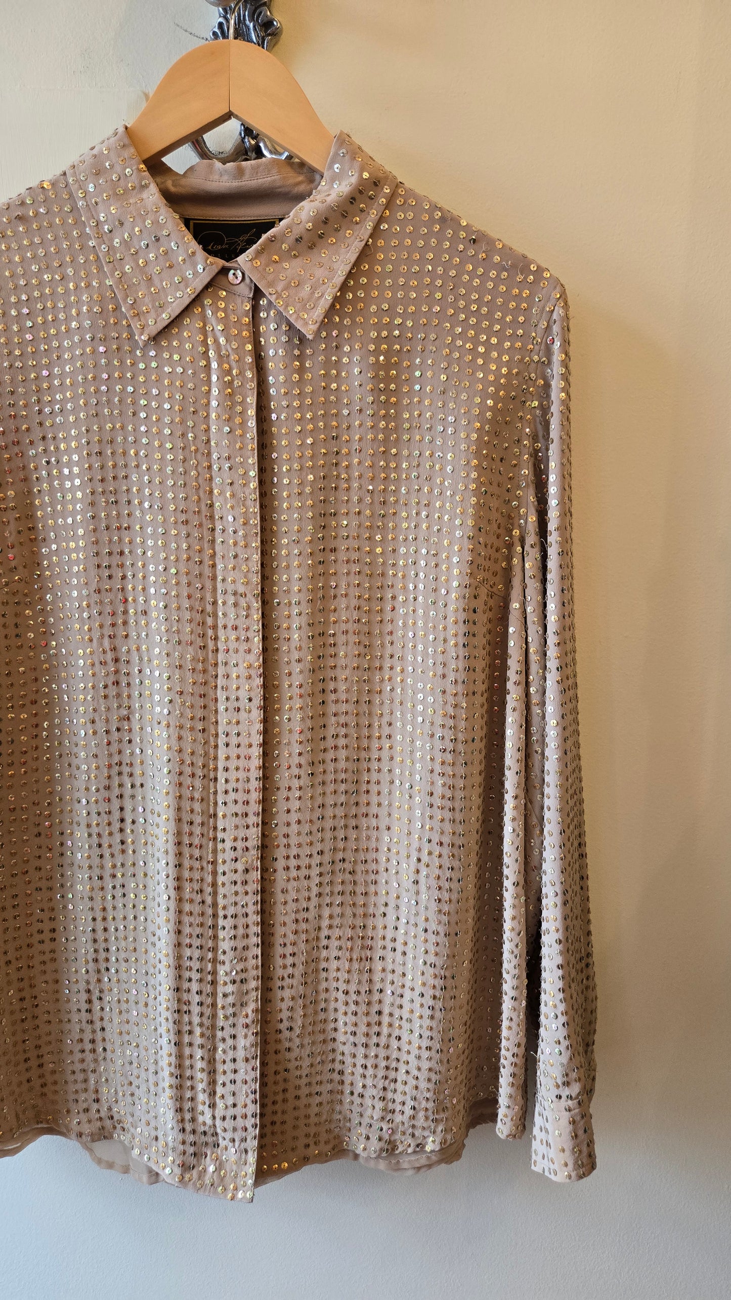 Diane Gilman beige sequin silk blouse