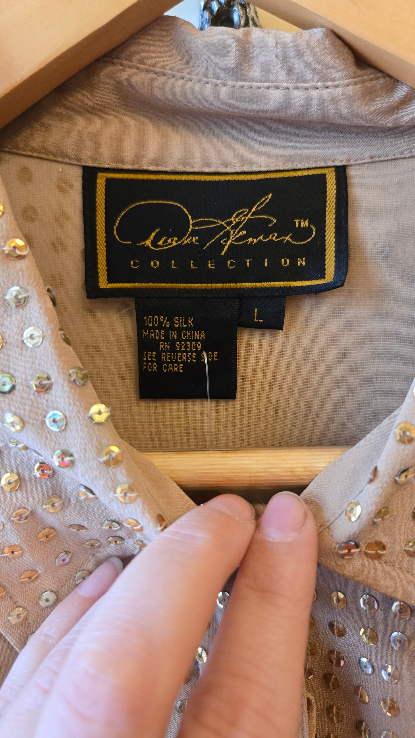 Diane Gilman beige sequin silk blouse