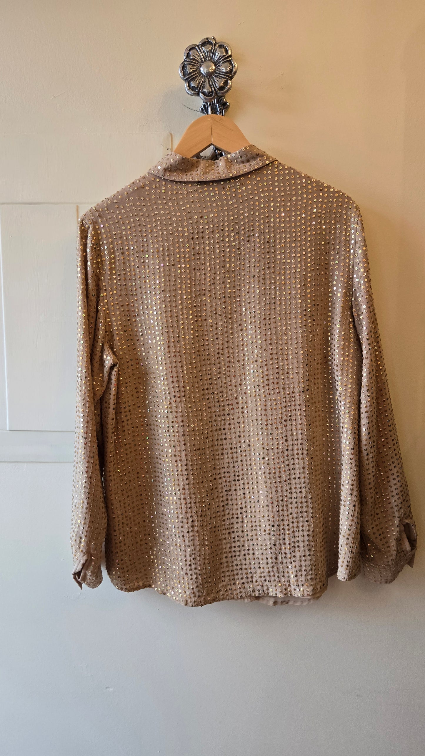 Diane Gilman beige sequin silk blouse