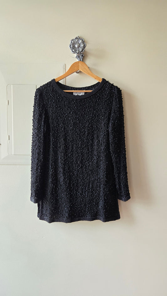 Pappel Boutique black silk beaded slit tunic