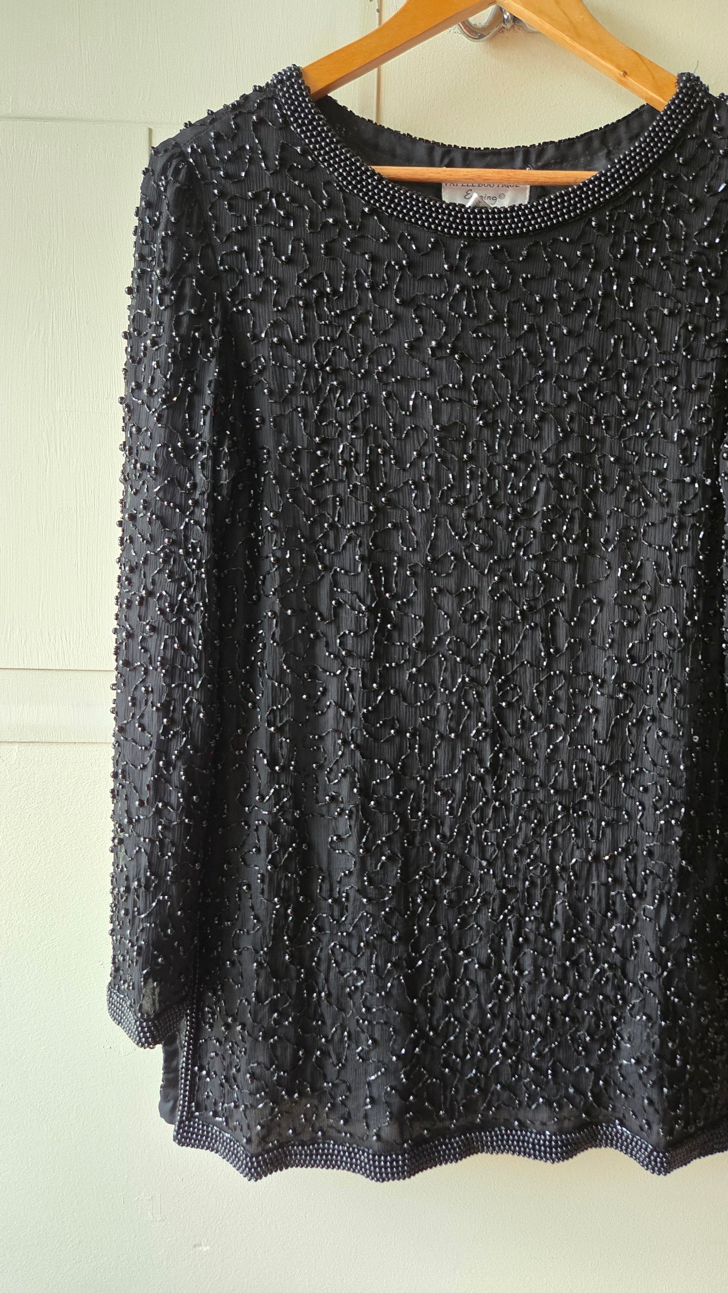 Pappel Boutique black silk beaded slit tunic