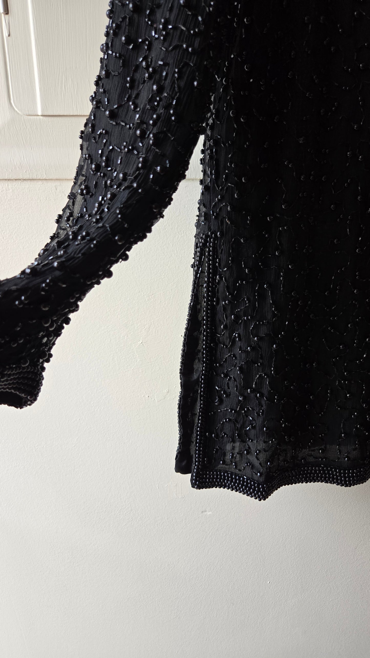 Pappel Boutique black silk beaded slit tunic