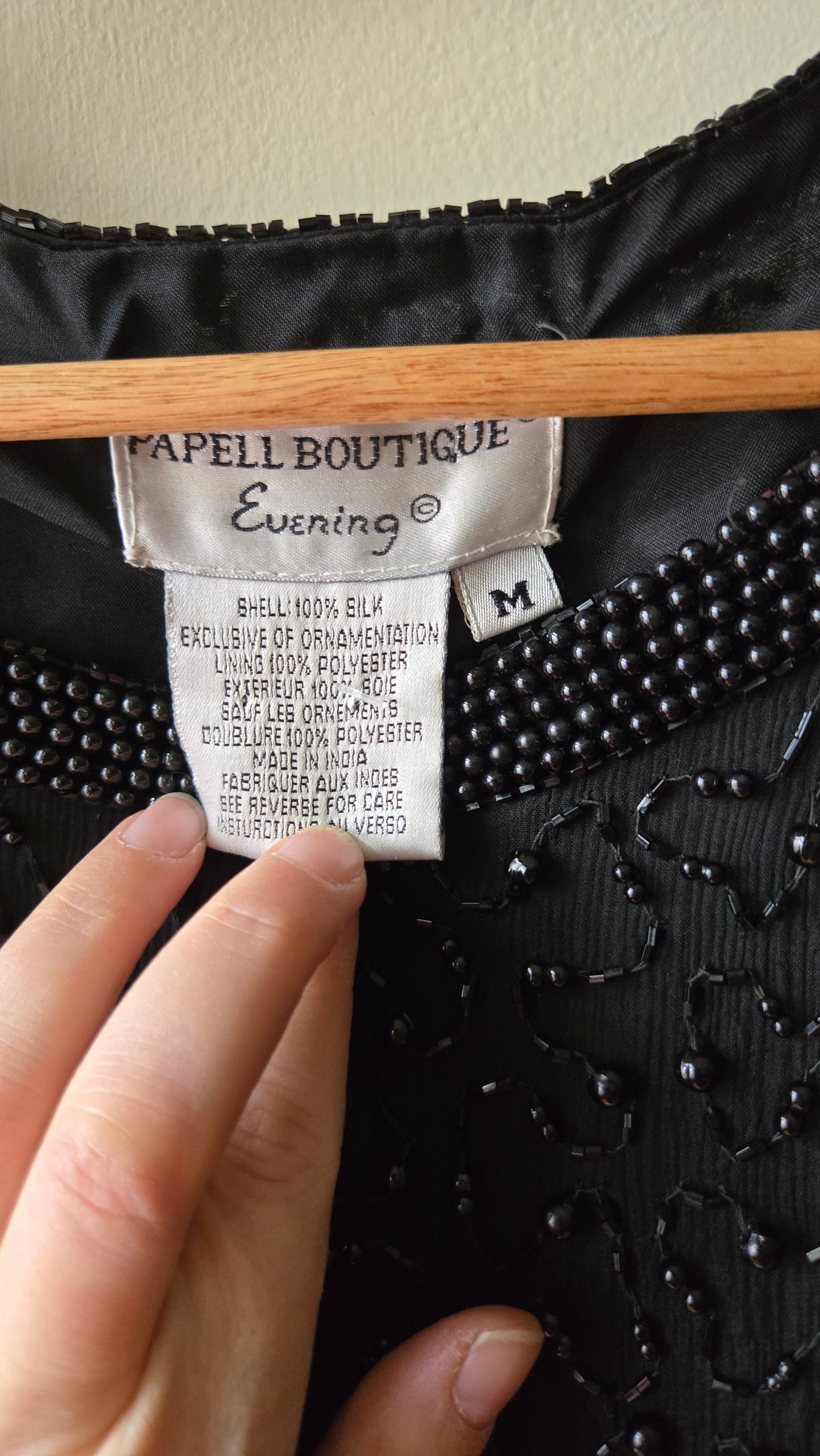 Pappel Boutique black silk beaded slit tunic