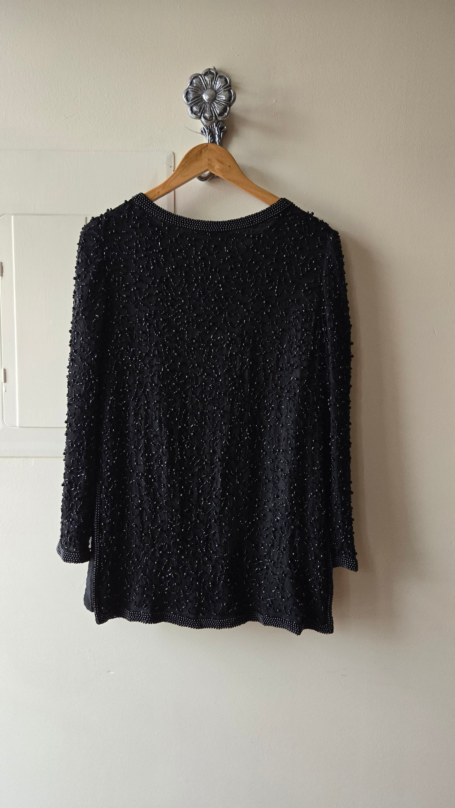 Pappel Boutique black silk beaded slit tunic