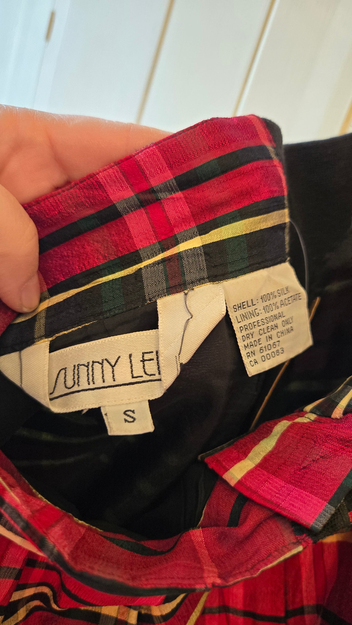 Red silk plaid shorts