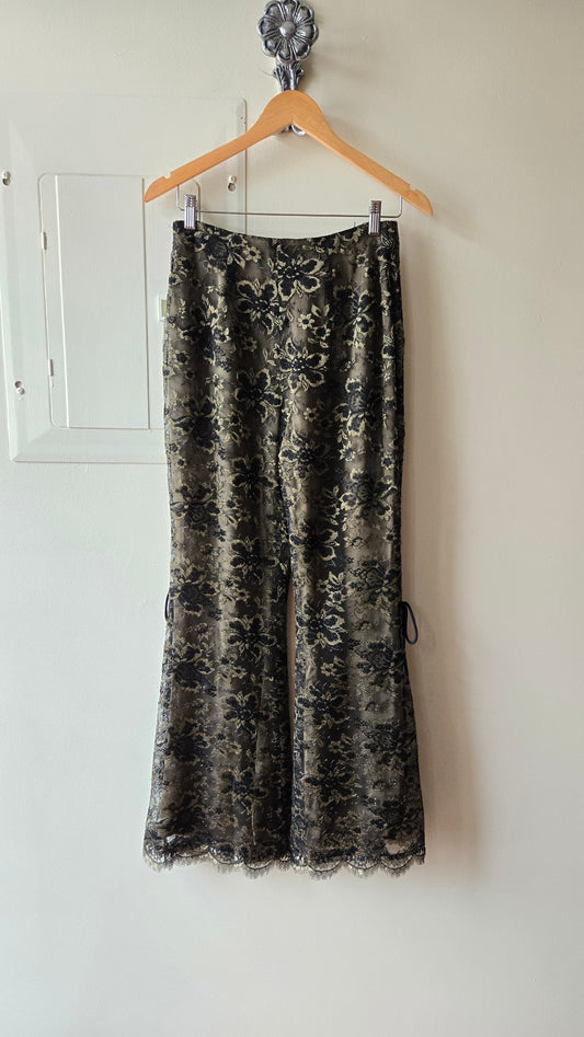 Black & gold silk lace flares