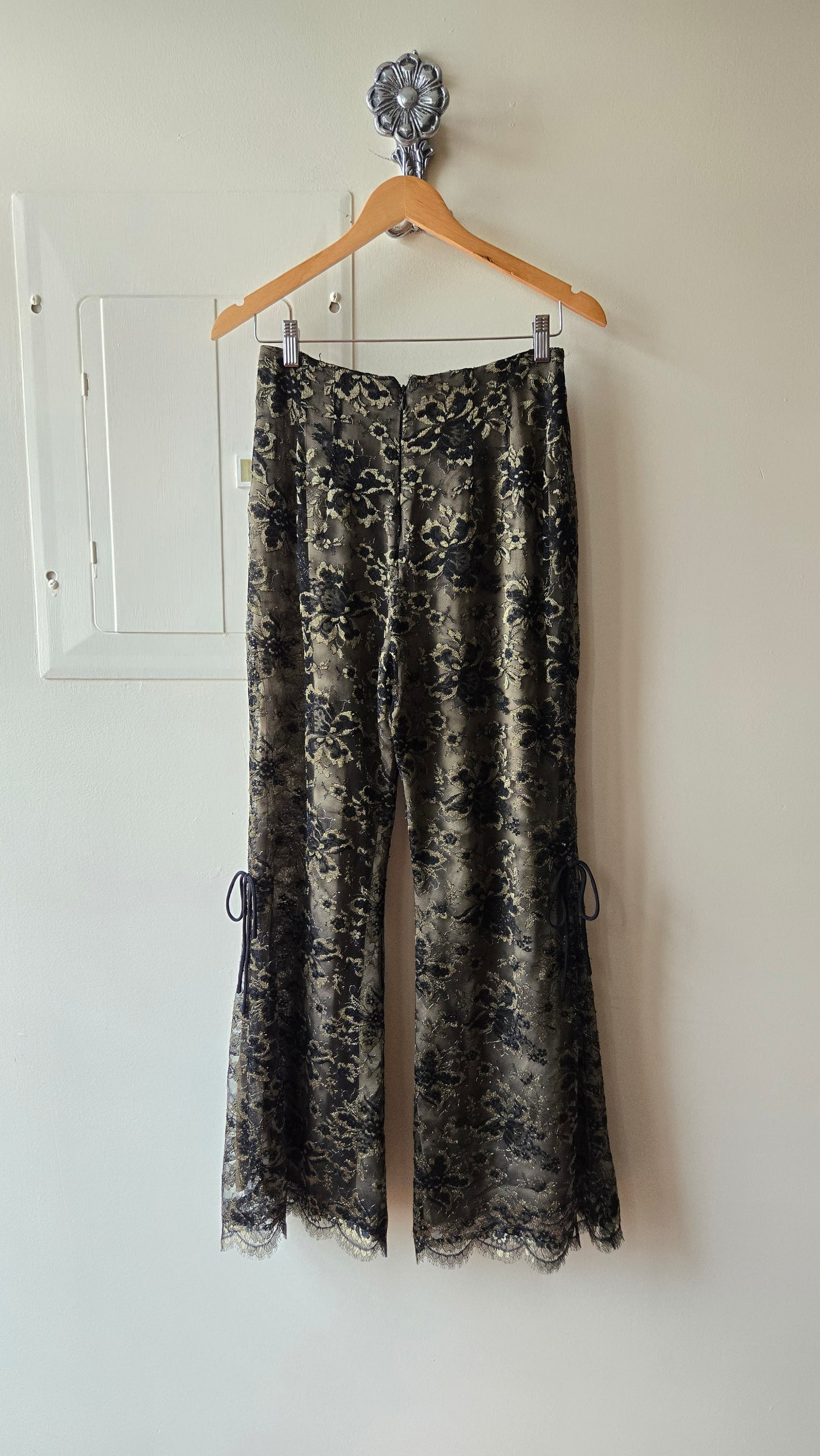 Black & gold silk lace flares