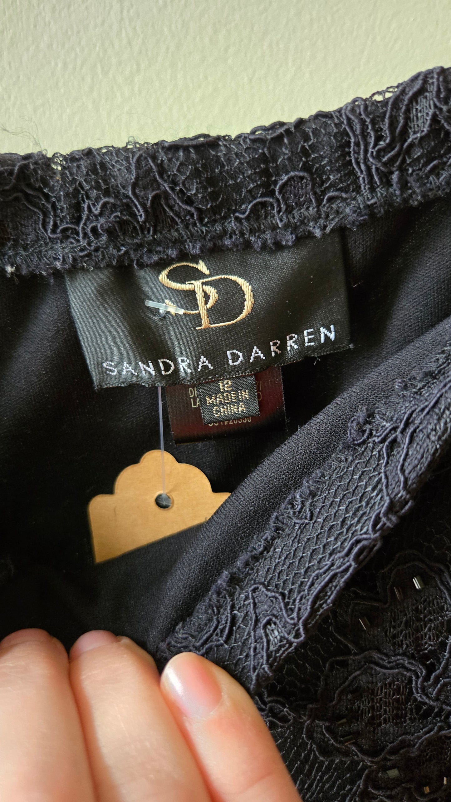 Sandra Darren black lace beaded pants