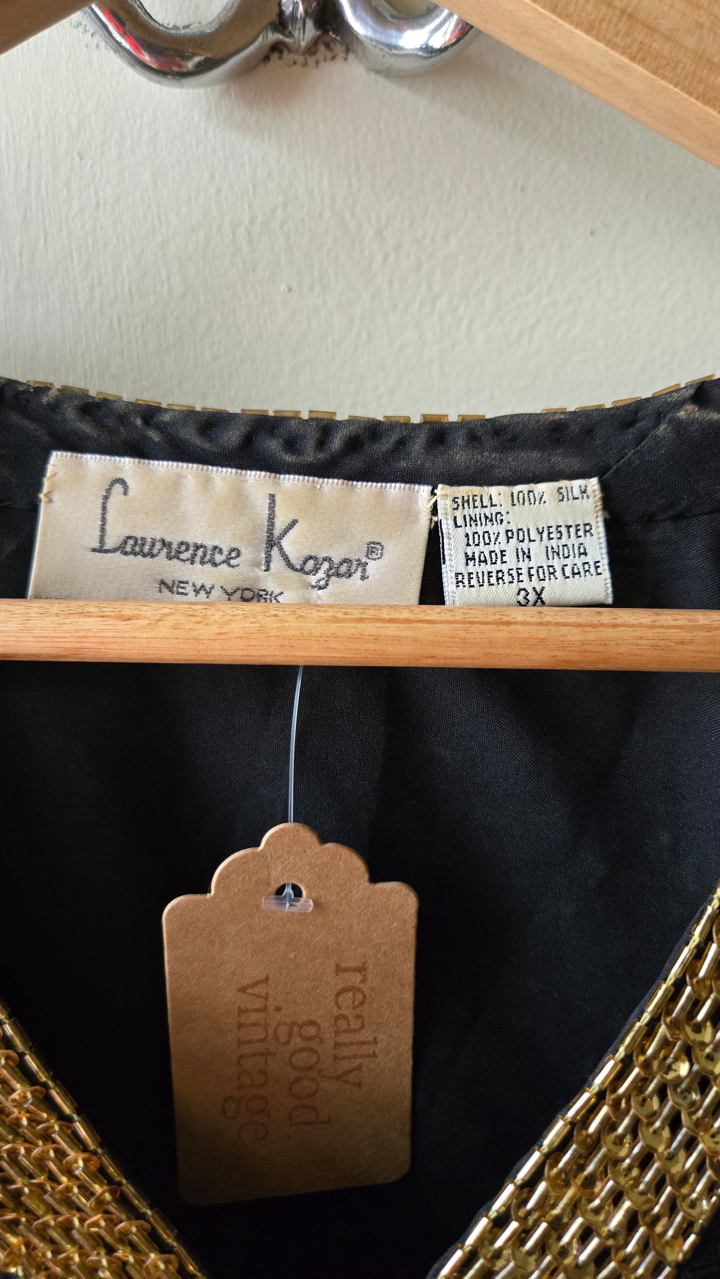 Lawrence Kazar black & gold beaded bow top