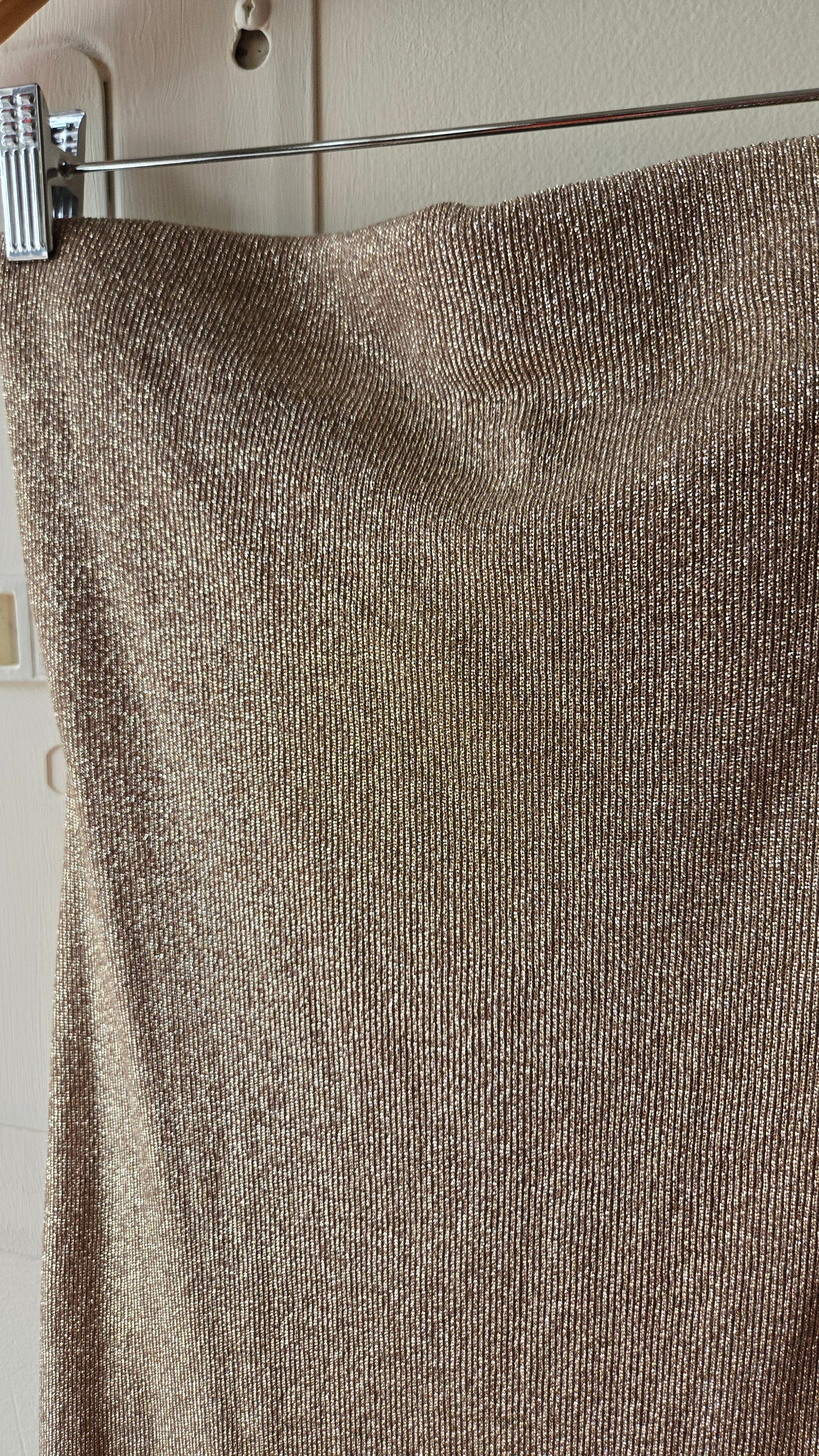 Gold metallic knit tube dress