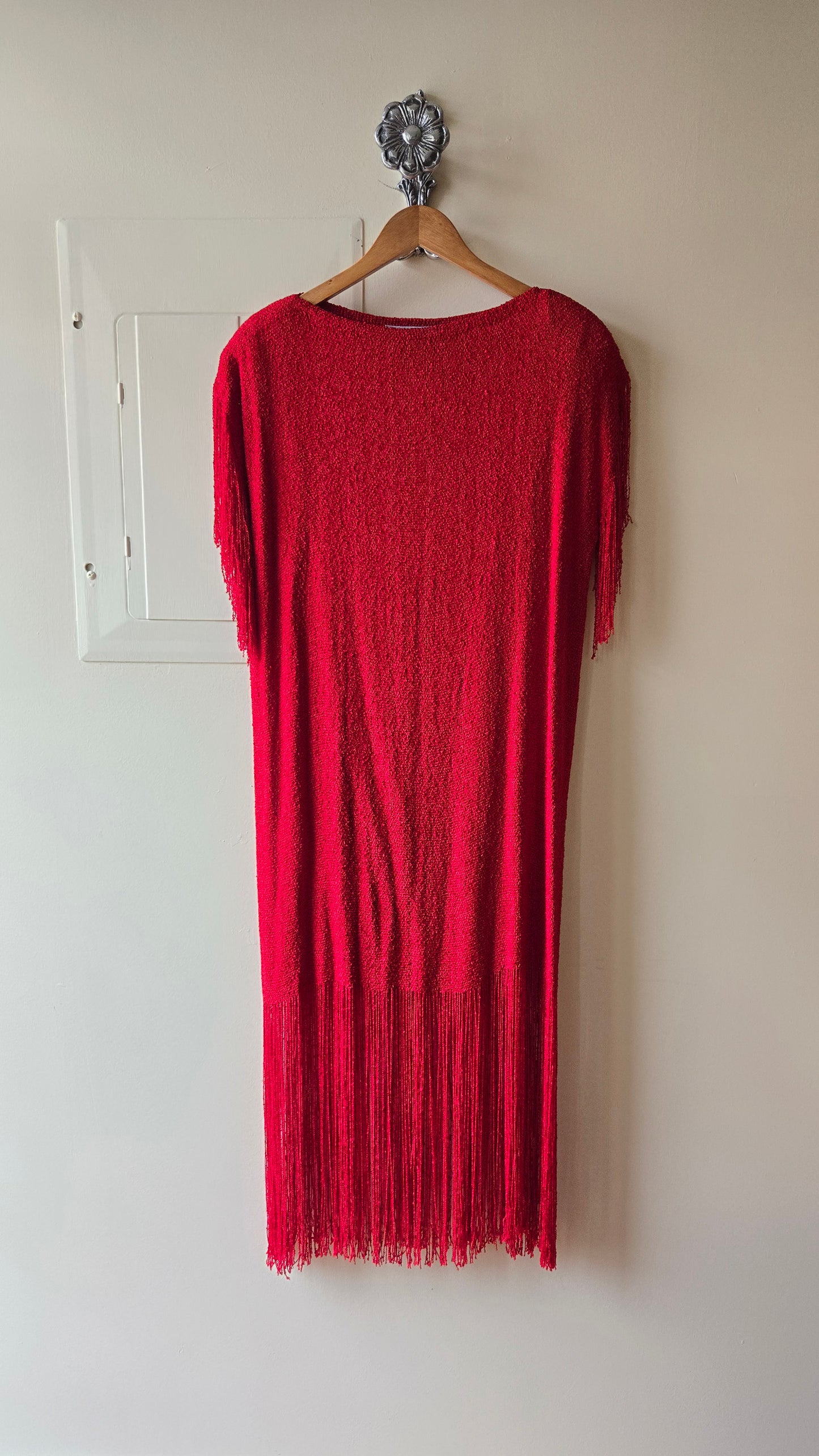 Panache red knit fringe dress