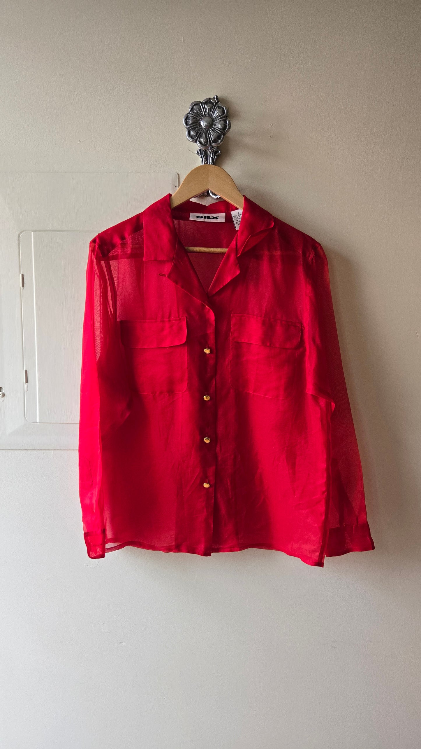 Red sheer silk blouse