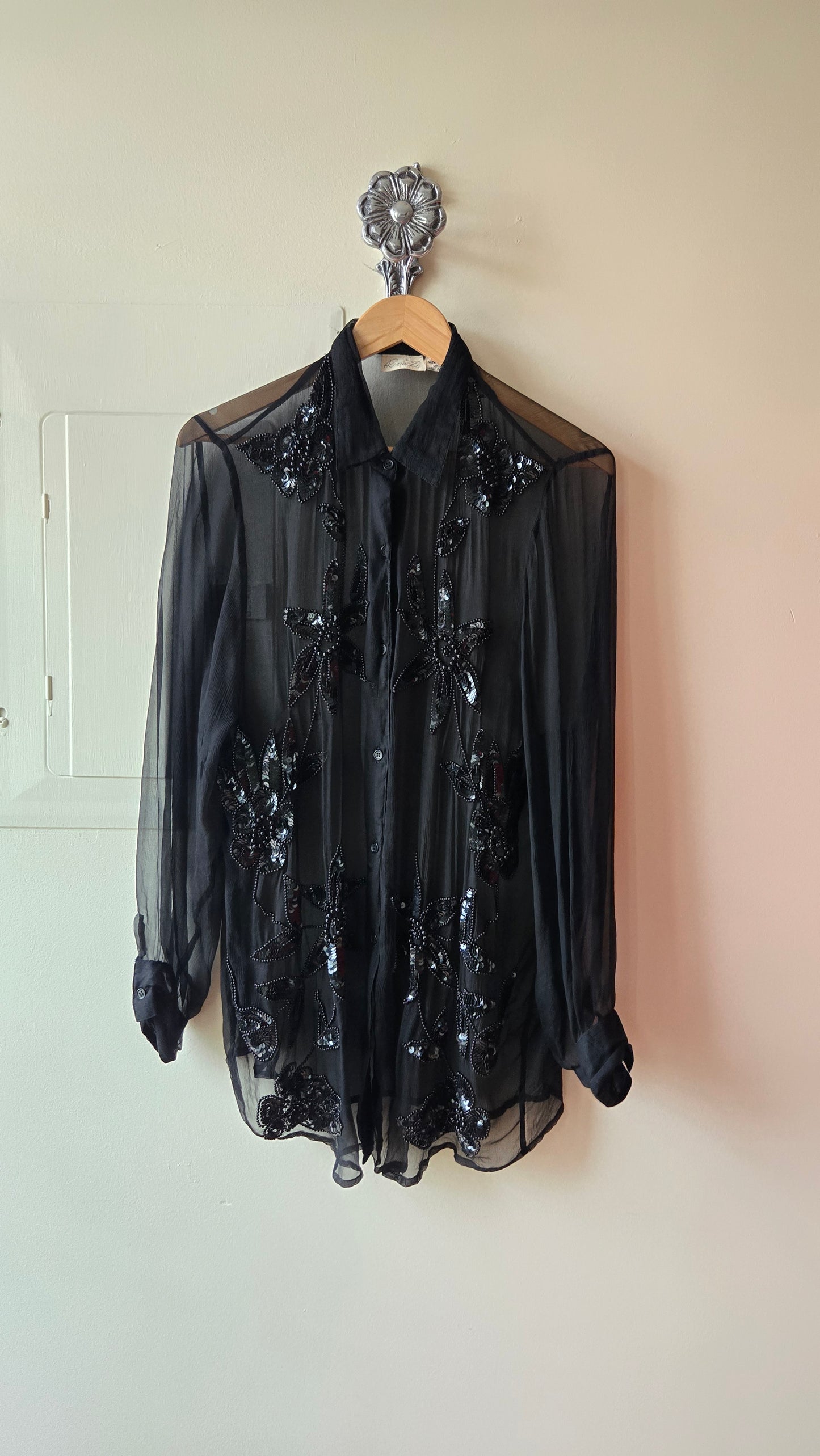 Rina Z silk sheer beaded blouse