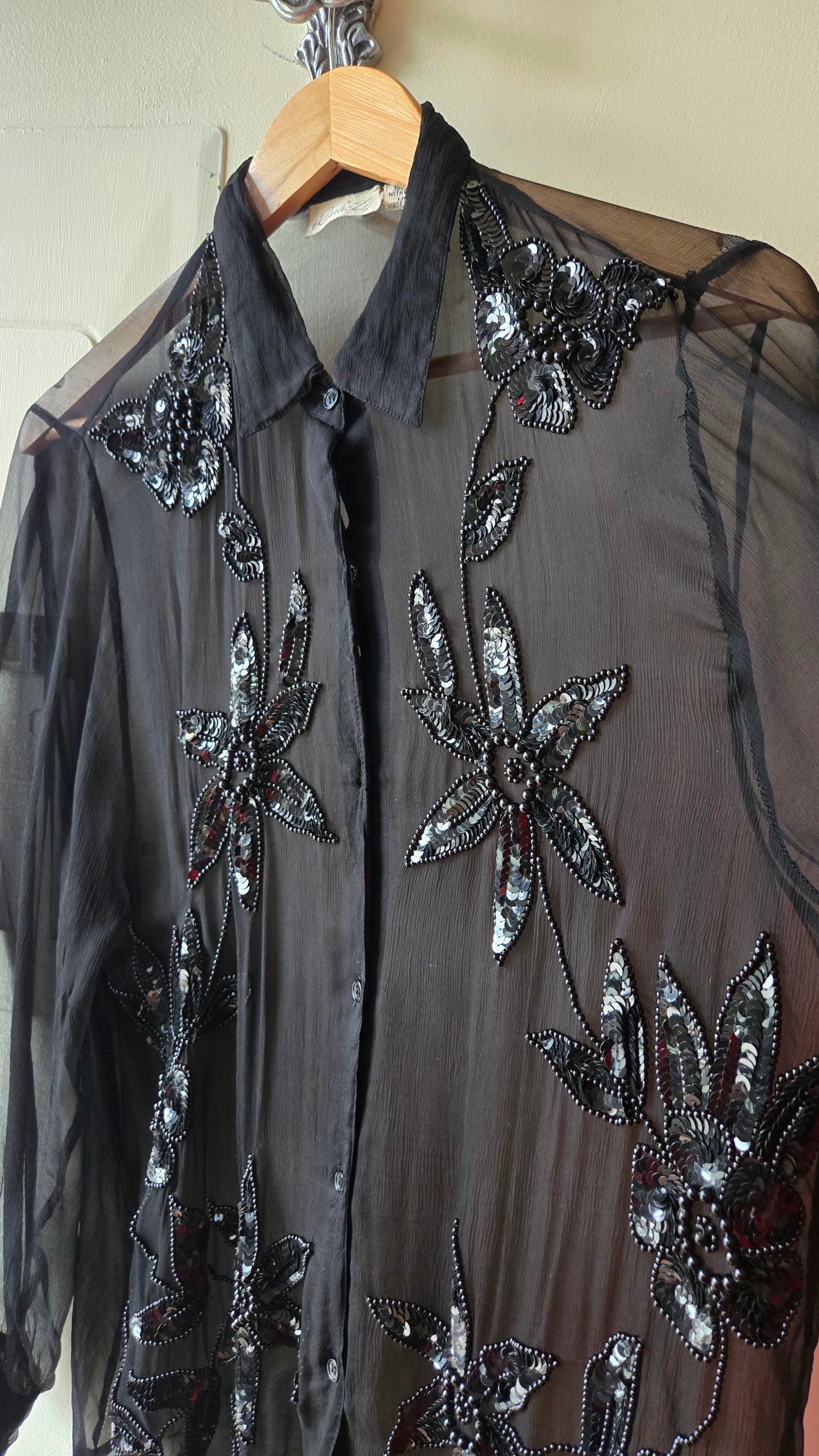Rina Z silk sheer beaded blouse