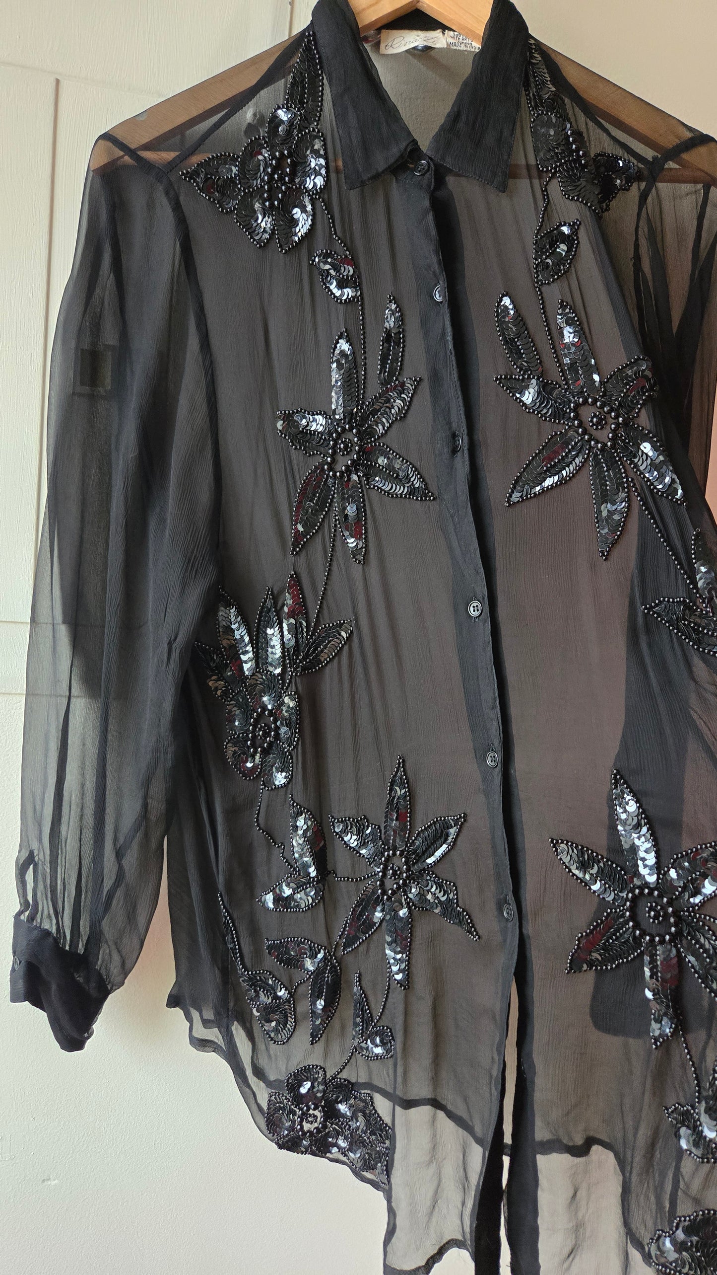 Rina Z silk sheer beaded blouse