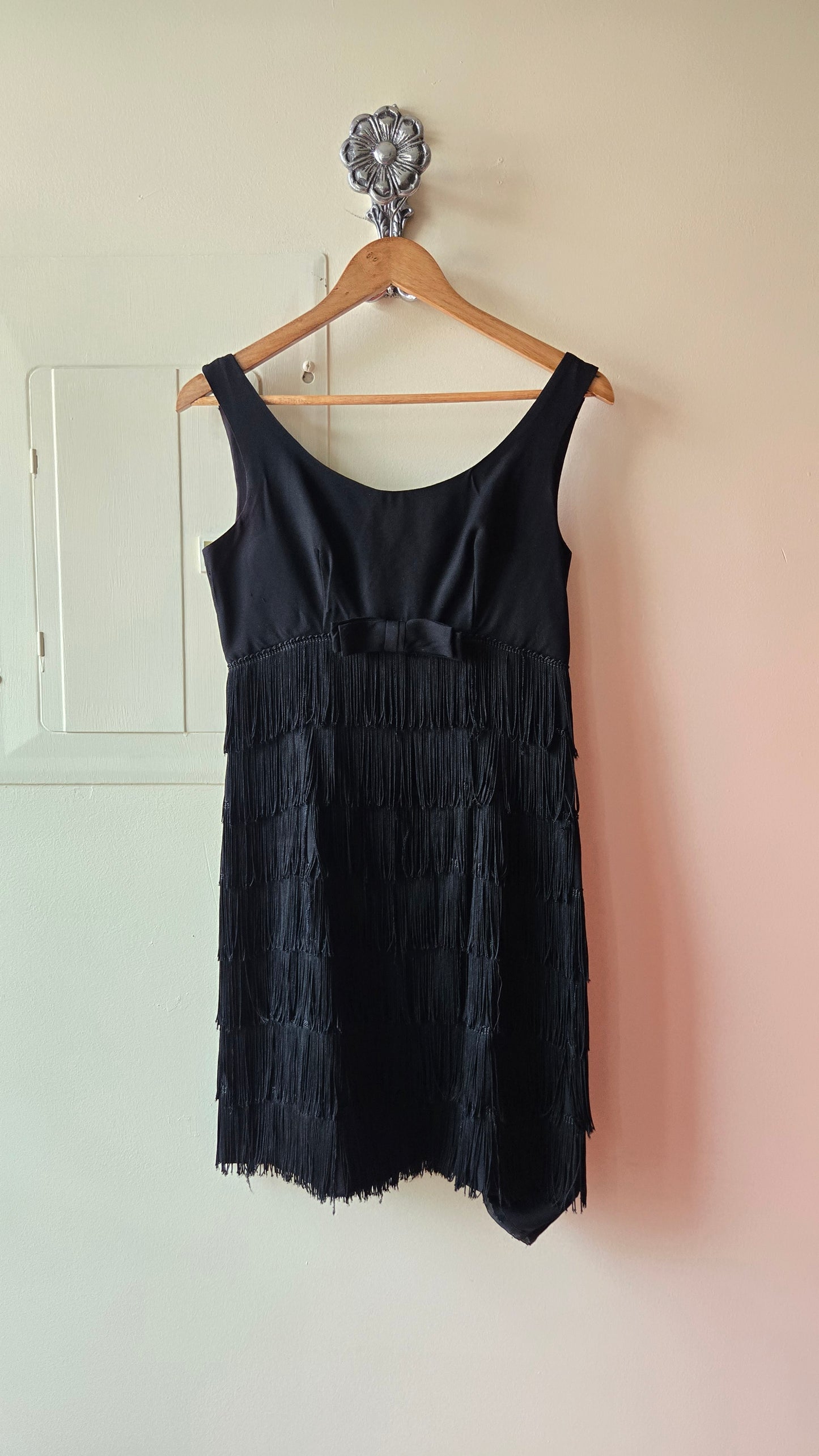 Black fringe 1960s party dress
