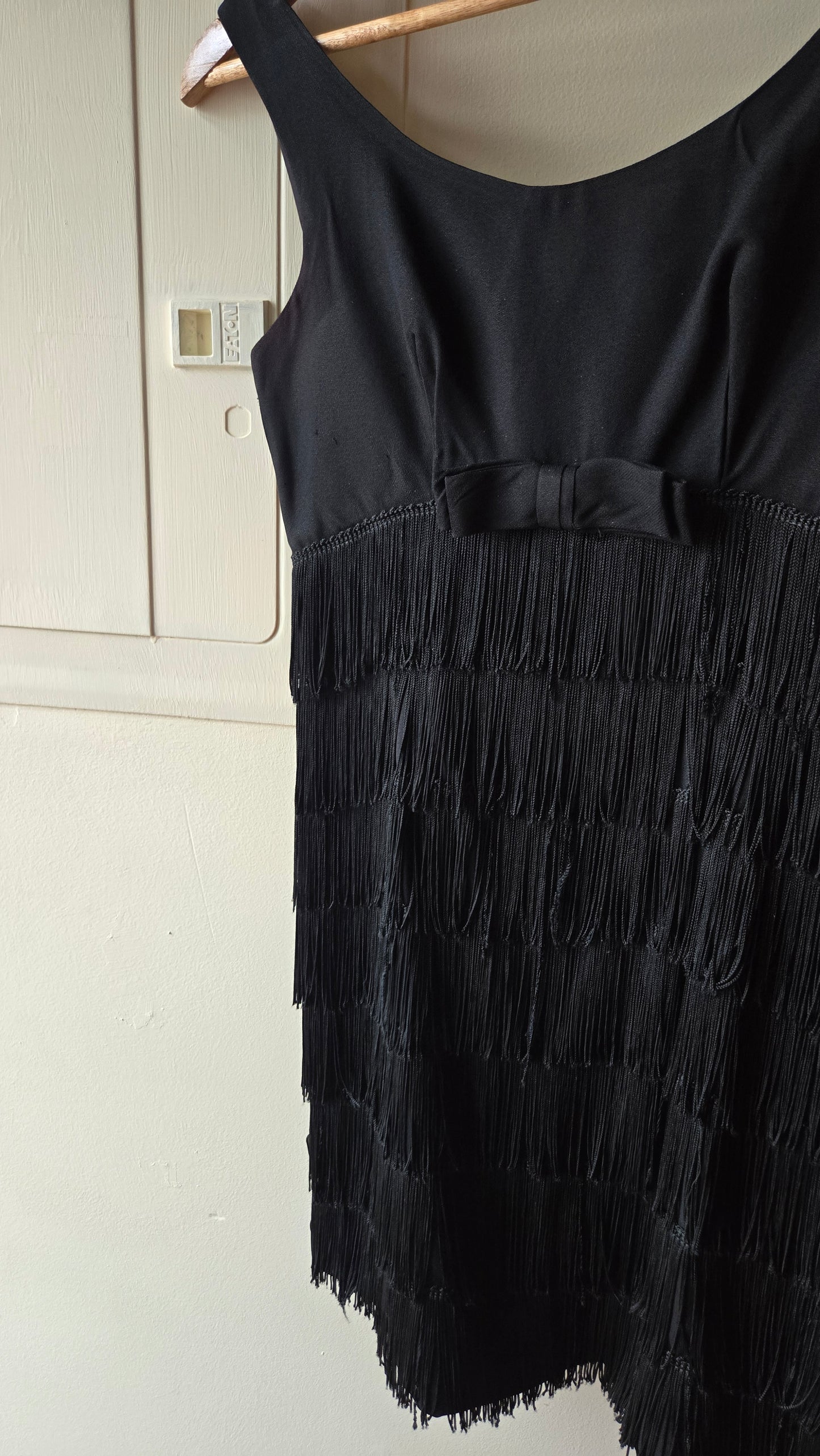Black fringe 1960s party dress